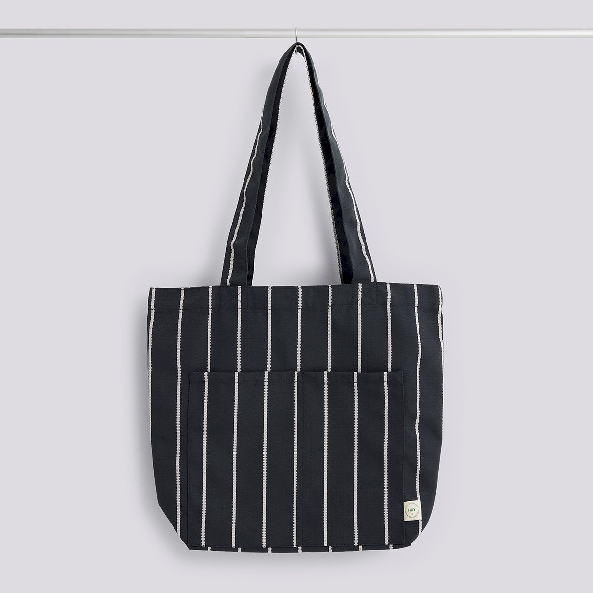  Outdoor Market Tote Bag-Medium-Black with beige stripe