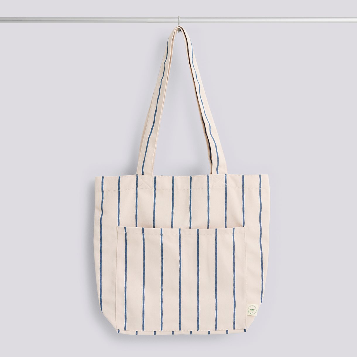  Outdoor Market Tote Bag-Medium-Beige with blue stripe
