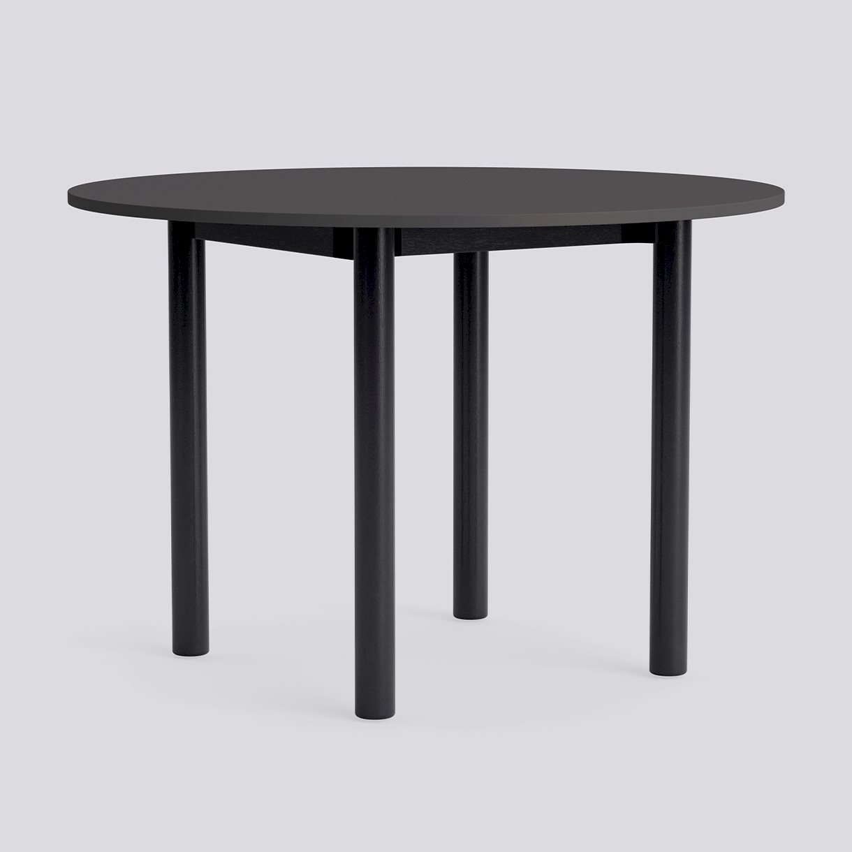 Annex Table Round Black water-based lacquered oak legs Black water-based lacquered oak apron Adjustable gliders-Ø110 x H75-Dark grey linoleum tabletop Dark grey ABS edge