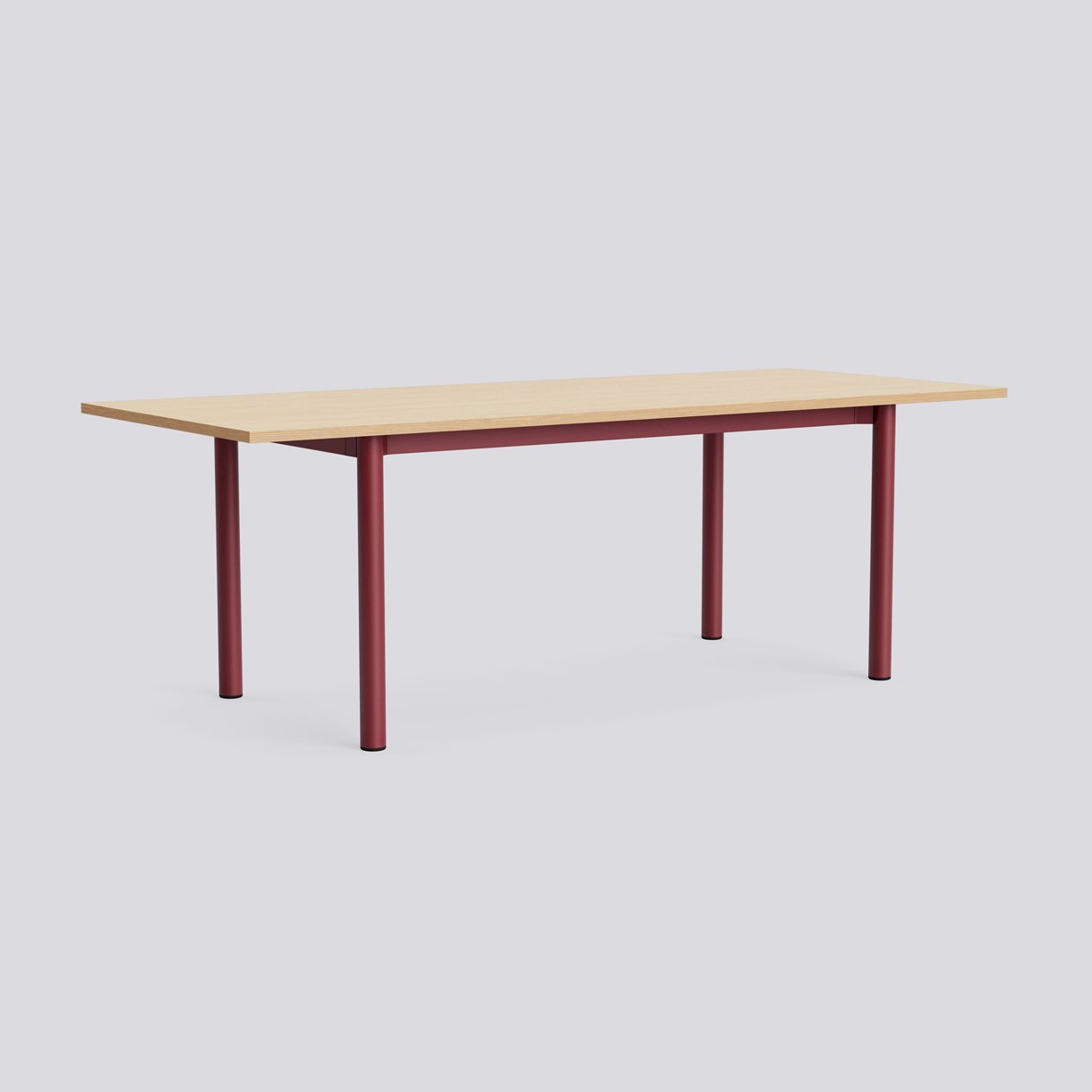 Annex Table Overhang Barn red powder coated aluminium legs Barn red powder coated aluminium apron Adjustable gliders-L220 x W90 x H75-Water-based lacquered oak tabletop Water-based lacquered plywood edge