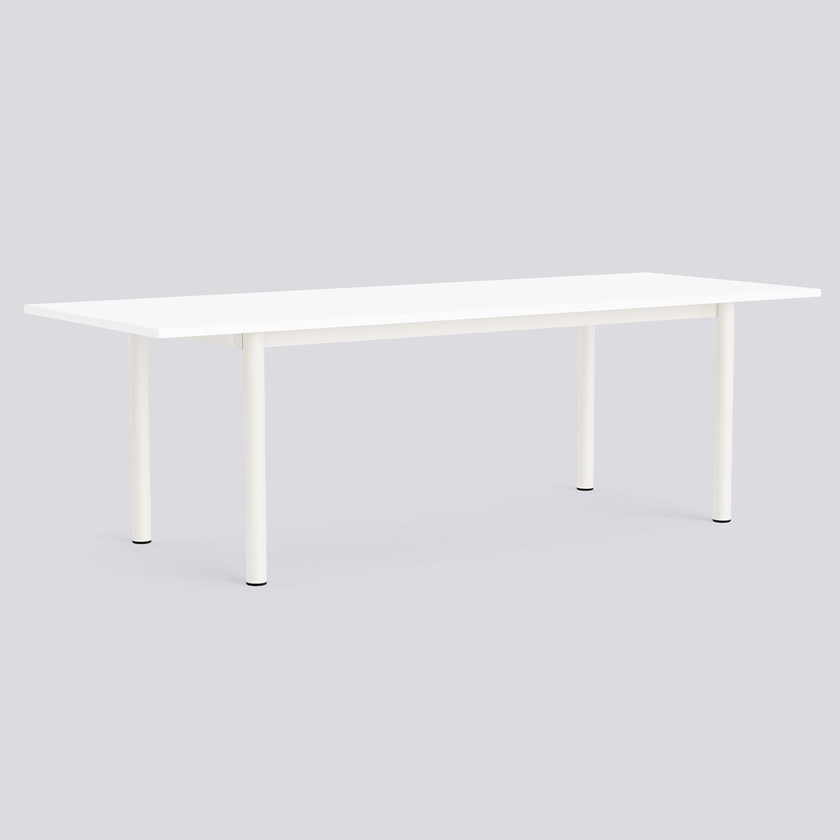 Annex Table Overhang Cream white powder coated aluminium legs Cream white powder coated aluminium apron Adjustable gliders-L240 x W90 x H75-White laminate tabletop White ABS edge