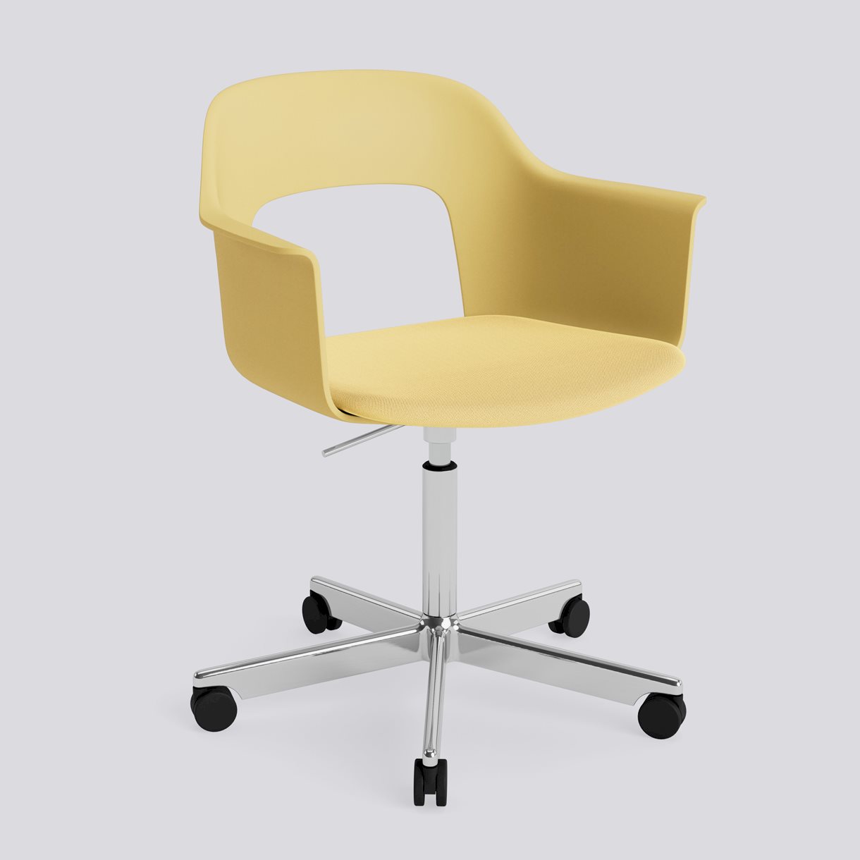  Layout Armchair 243 Polished aluminium 5 star swivel Gas lift Wheel base-Biscotti polypropylene shell Seat upholstery-Relate-431