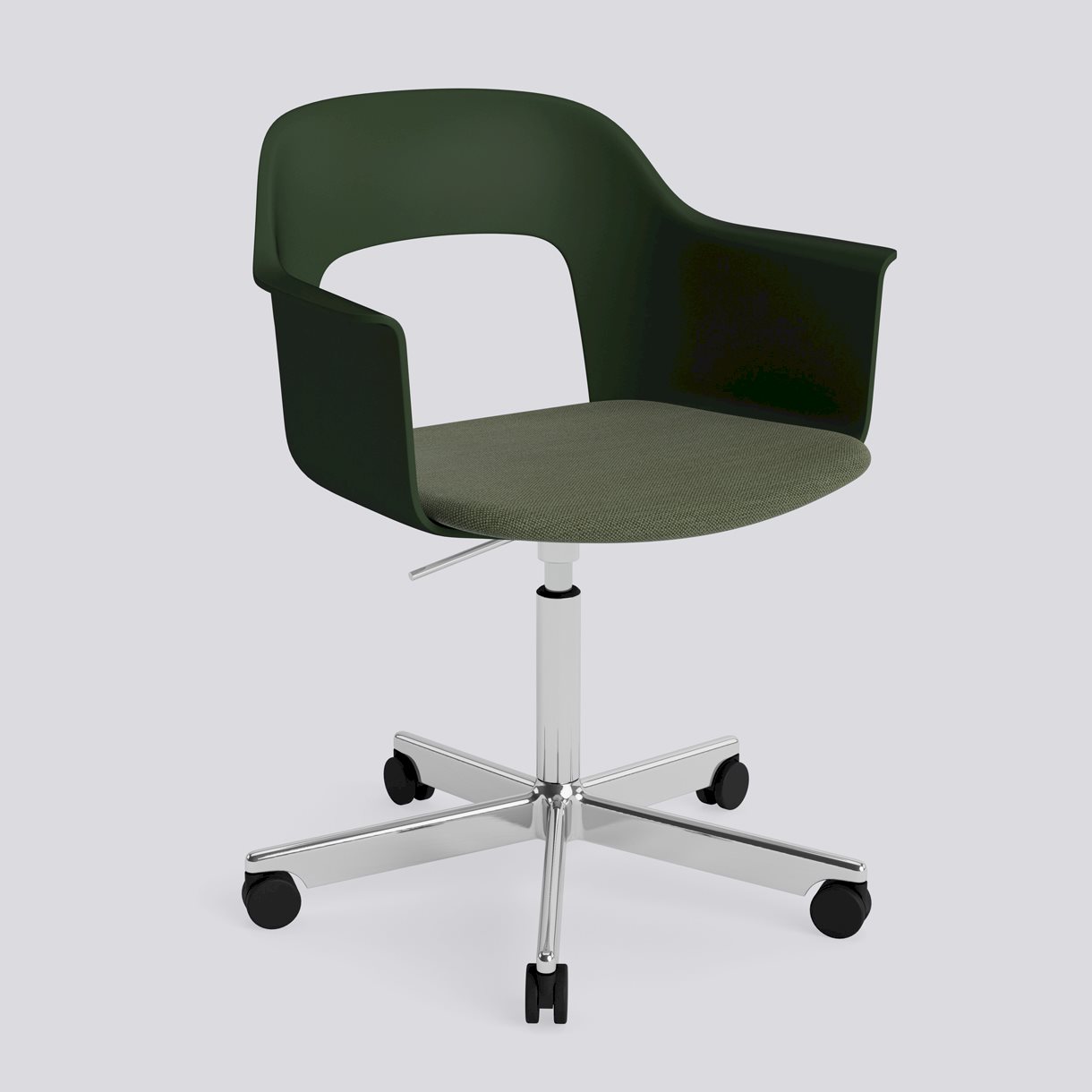Layout Armchair 243 Polished aluminium 5 star swivel Gas lift Wheel base-Bottle green polypropylene shell Seat upholstery-Mode-072