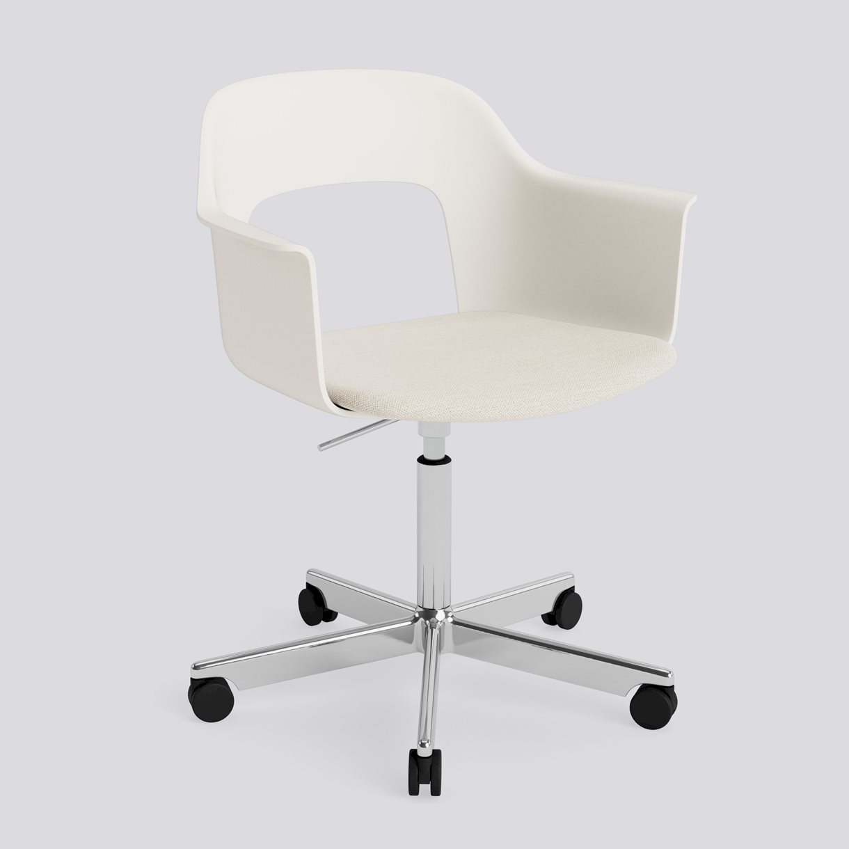 Layout Armchair 243 Polished aluminium 5 star swivel Gas lift Wheel base-Cream white polypropylene shell Seat upholstery-Mode-011