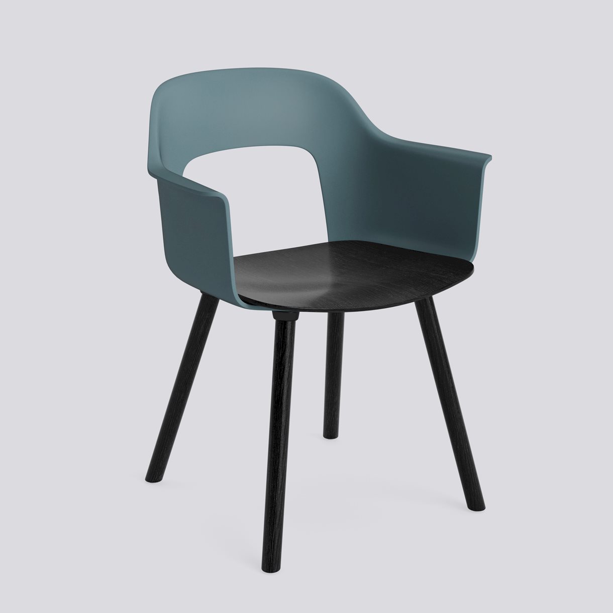 Layout Armchair 222 Black water-based lacquered solid oak 4 leg base Standard glider-Ocean polypropylene shell Black water-based lacquered oak veneer seat-None-None
