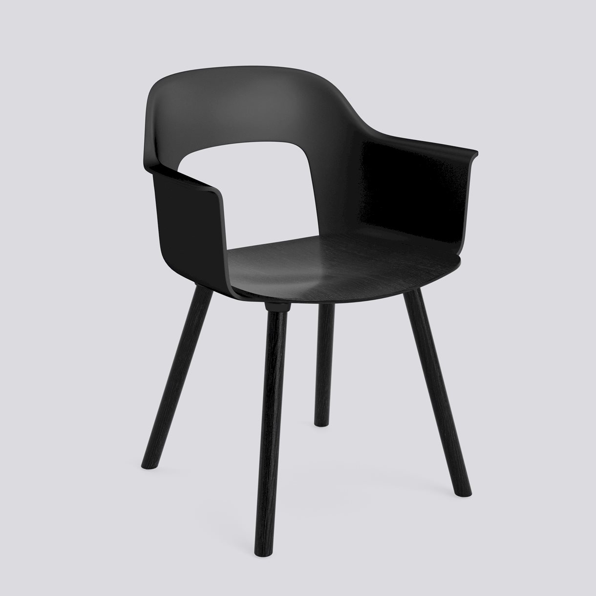 Layout Armchair 222 Black water-based lacquered solid oak 4 leg base Standard glider-Black polypropylene shell Black water-based lacquered oak veneer seat-None-None