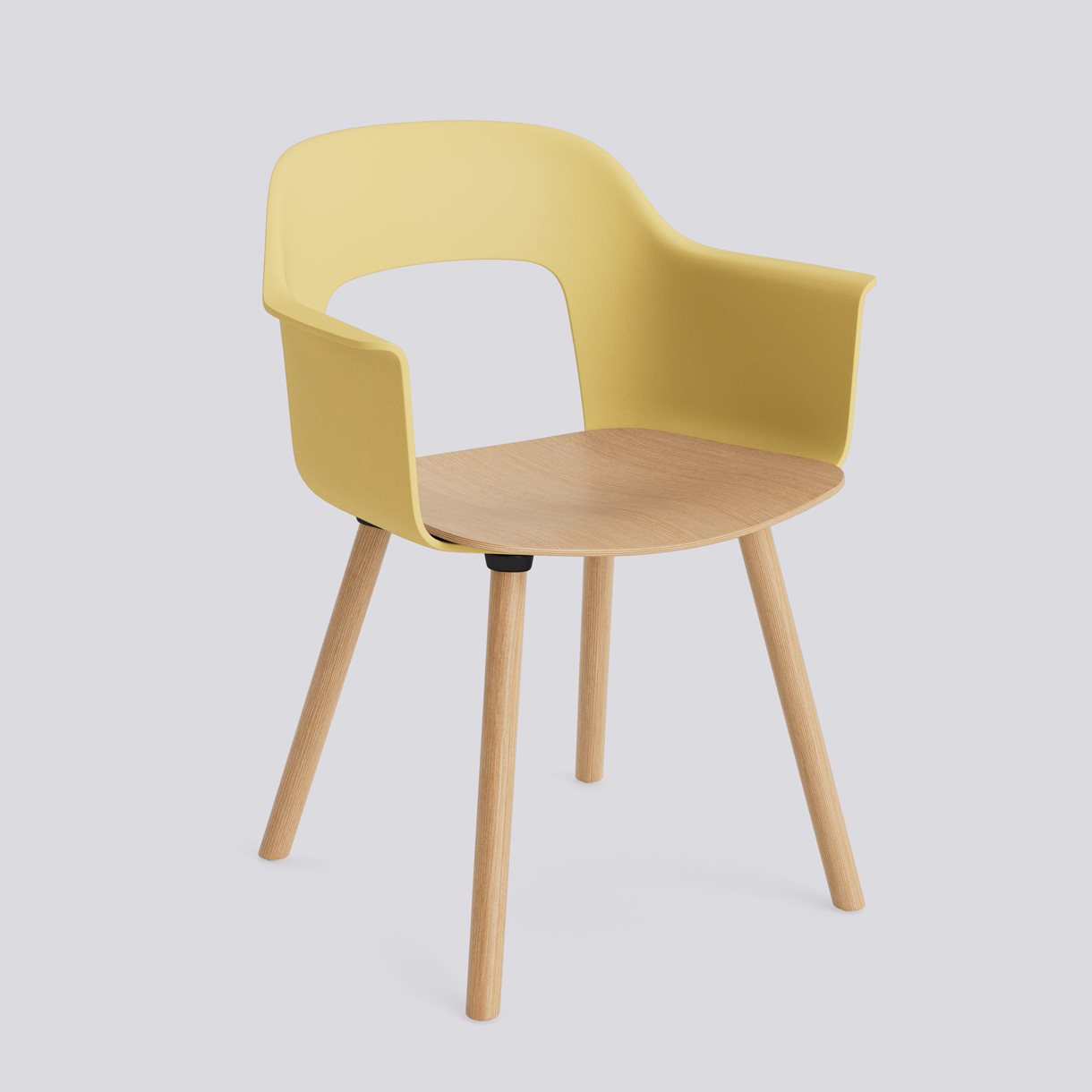 Layout Armchair 222 Water-based lacquered solid oak 4 leg base Standard glider-Biscotti polypropylene shell Water-based lacquered oak veneer seat-None-None
