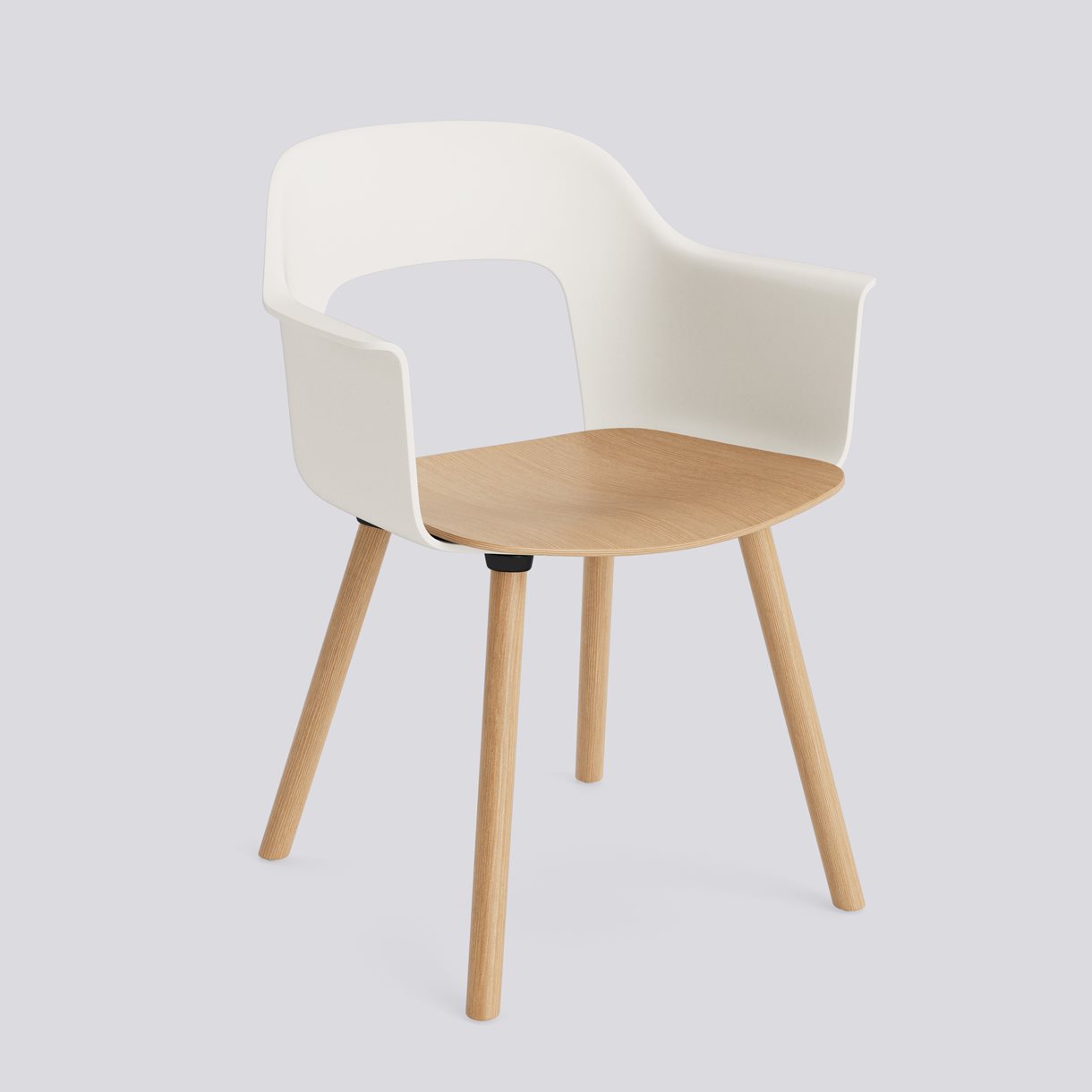 Layout Armchair 222 Water-based lacquered solid oak 4 leg base Standard glider-Cream white polypropylene shell Water-based lacquered oak veneer seat-None-None