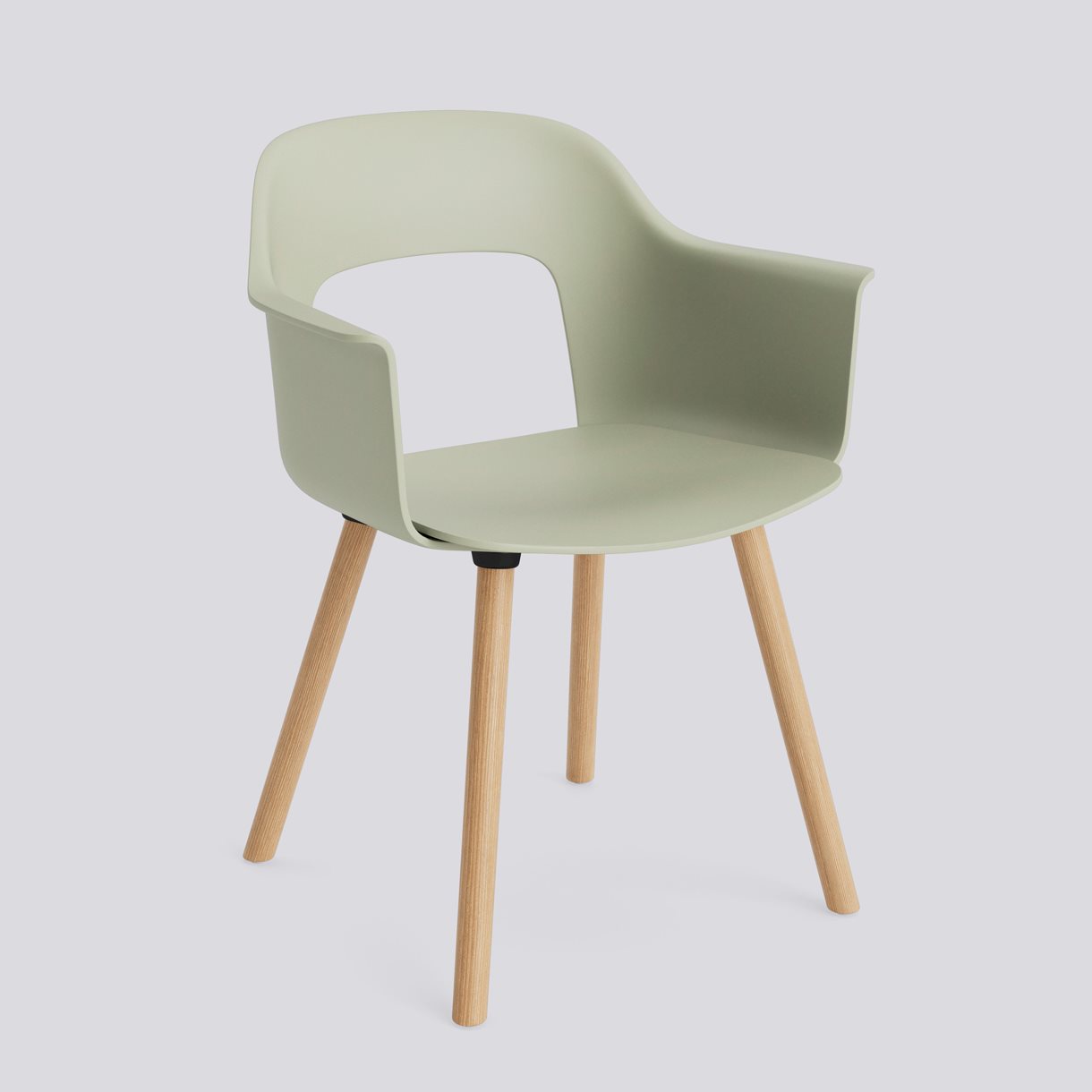 Layout Armchair 221 Water-based lacquered solid oak 4 leg base Standard glider-Pastel green polypropylene shell/seat-None-None