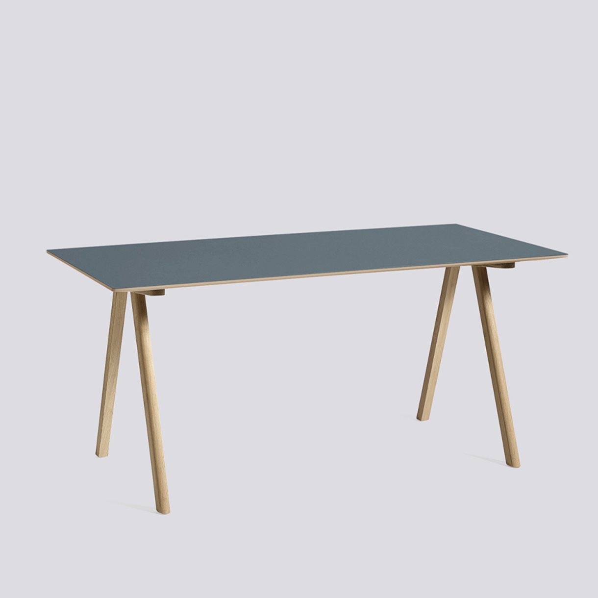 CPH10 Desk Water-based lacquered oak frame-L160 x W80 x H74-Smokey blue linoleum tabletop Water-based lacquered edge