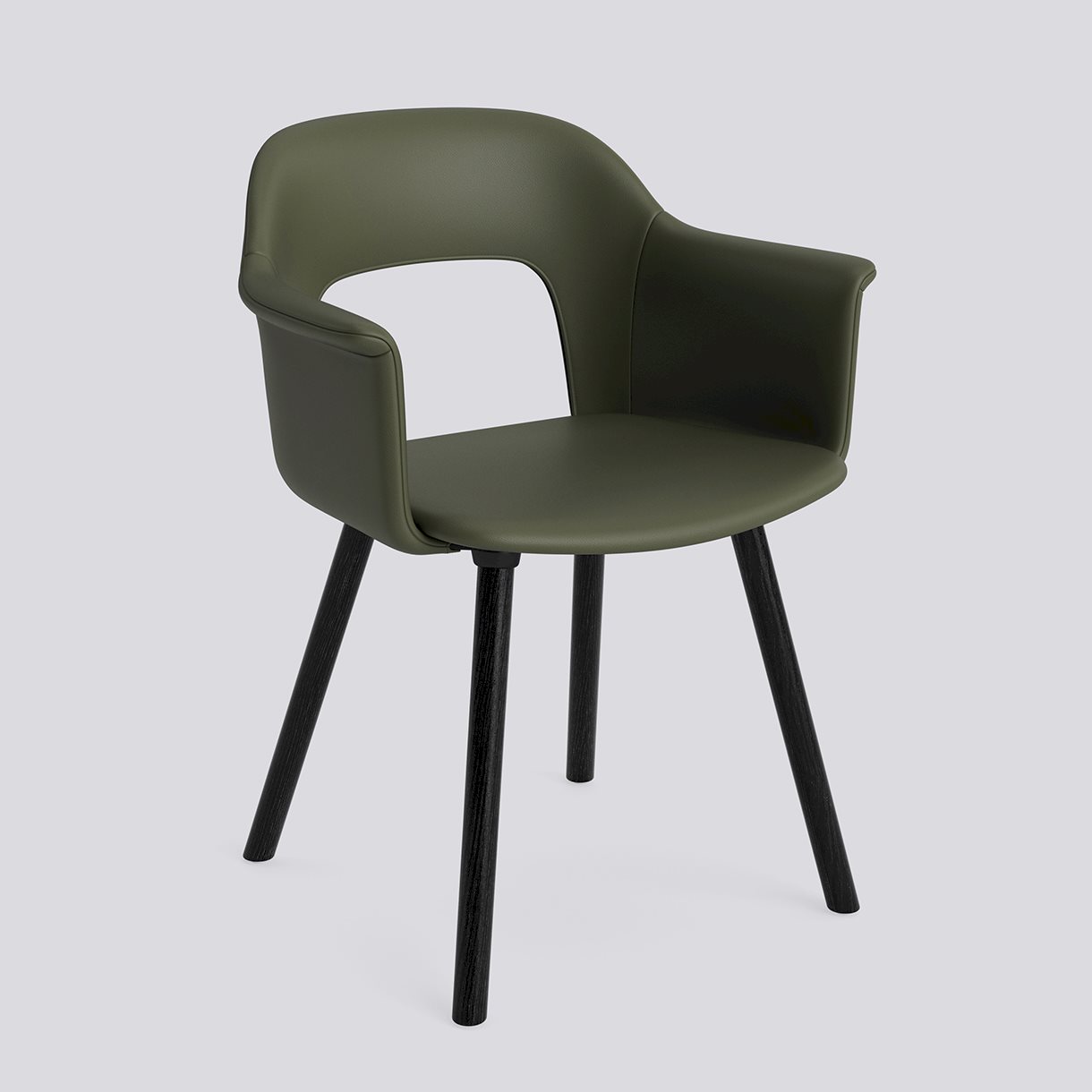 Layout Armchair 224 Black water-based lacquered solid oak 4 leg base Standard glider-Full upholstery-Grano-Caper green