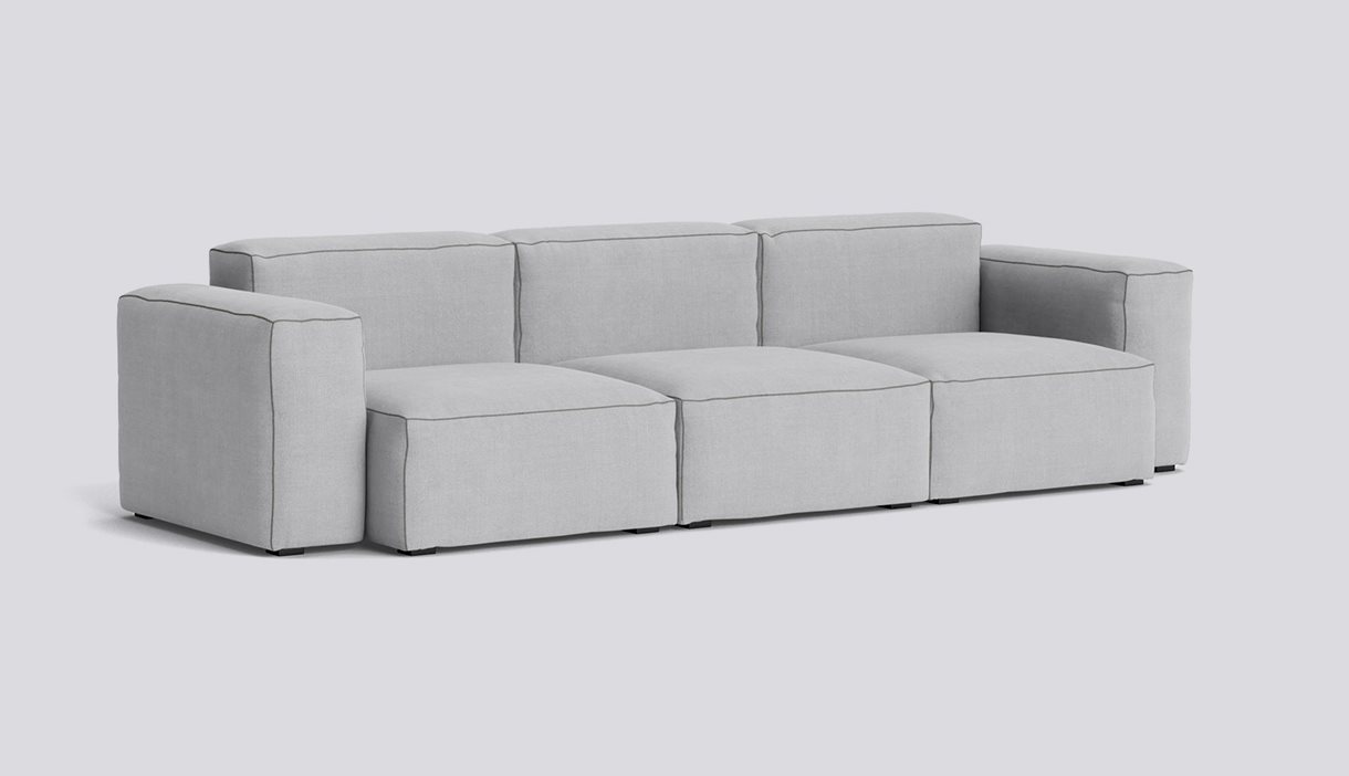 Mags Soft 3 Seater Low Armrest Combination 1-Full upholstery-Linara-443-Beige stitches