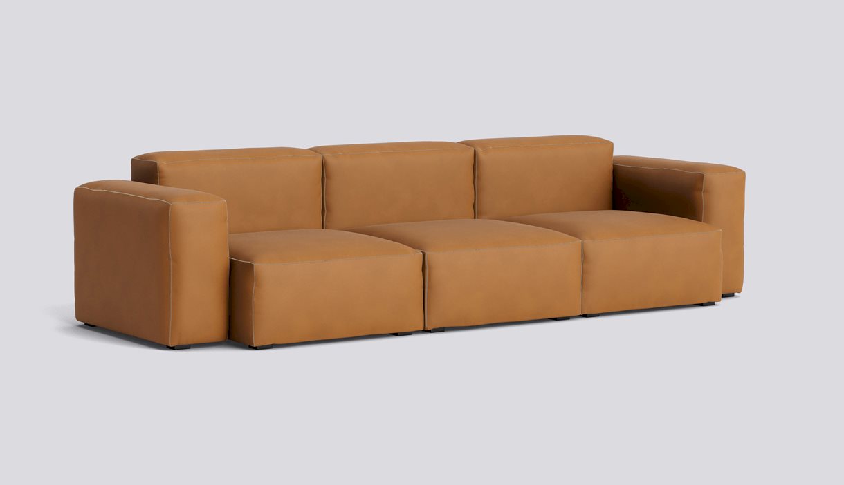 Mags Soft 3 Seater Low Armrest Combination 1-Full upholstery-Sense-Cognac-Beige stitches