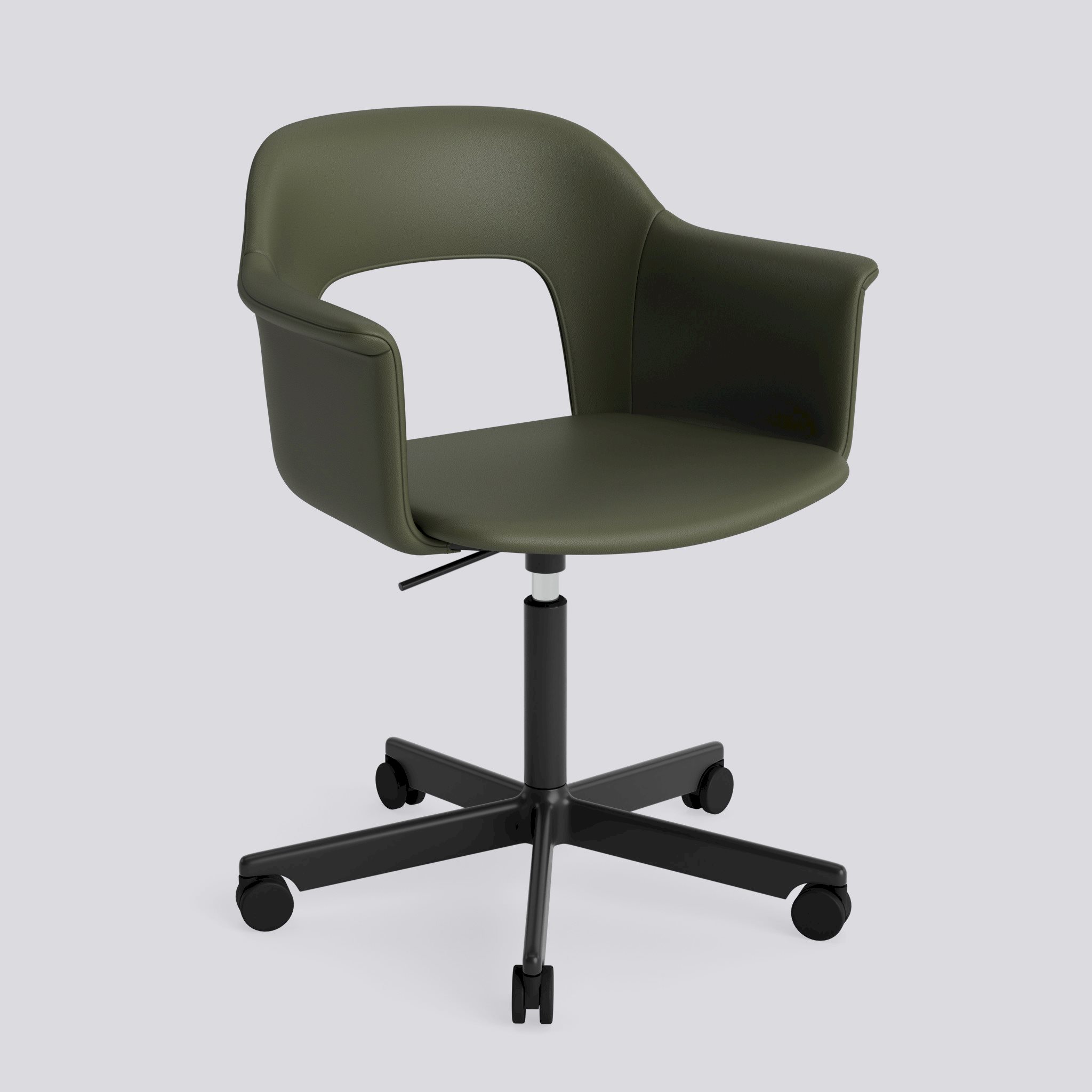 Layout Armchair 244 Black powder coated aluminium 5 star swivel Gas lift Wheel base-Full upholstery-Grano-Caper green