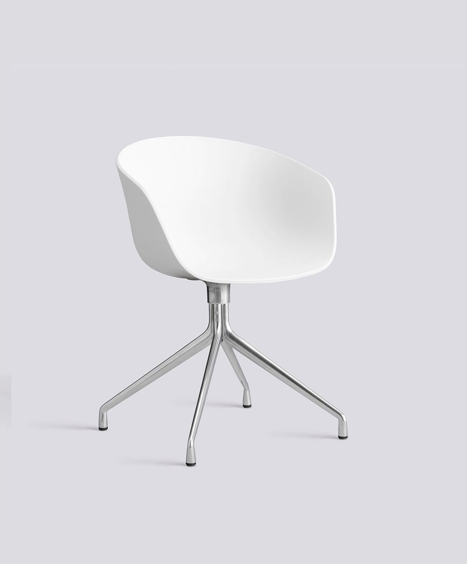 AAC20 Polished aluminium 4 star swivel base Standard glider-White 2.0 shell-None-None