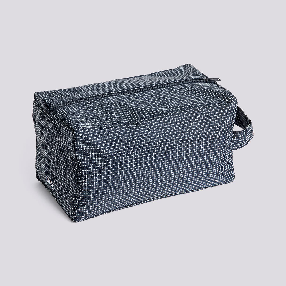 Grid Wash Bag-Medium-Dark blue