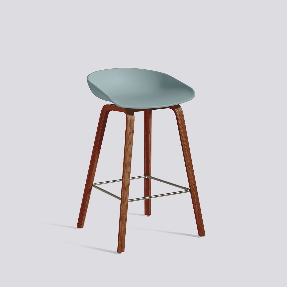AAS32 Bar Stool Low Water-based lacquered walnut veneer 4 leg base Stainless steel footrest H65 Standard glider-Dusty blue 2.0 shell-None-None
