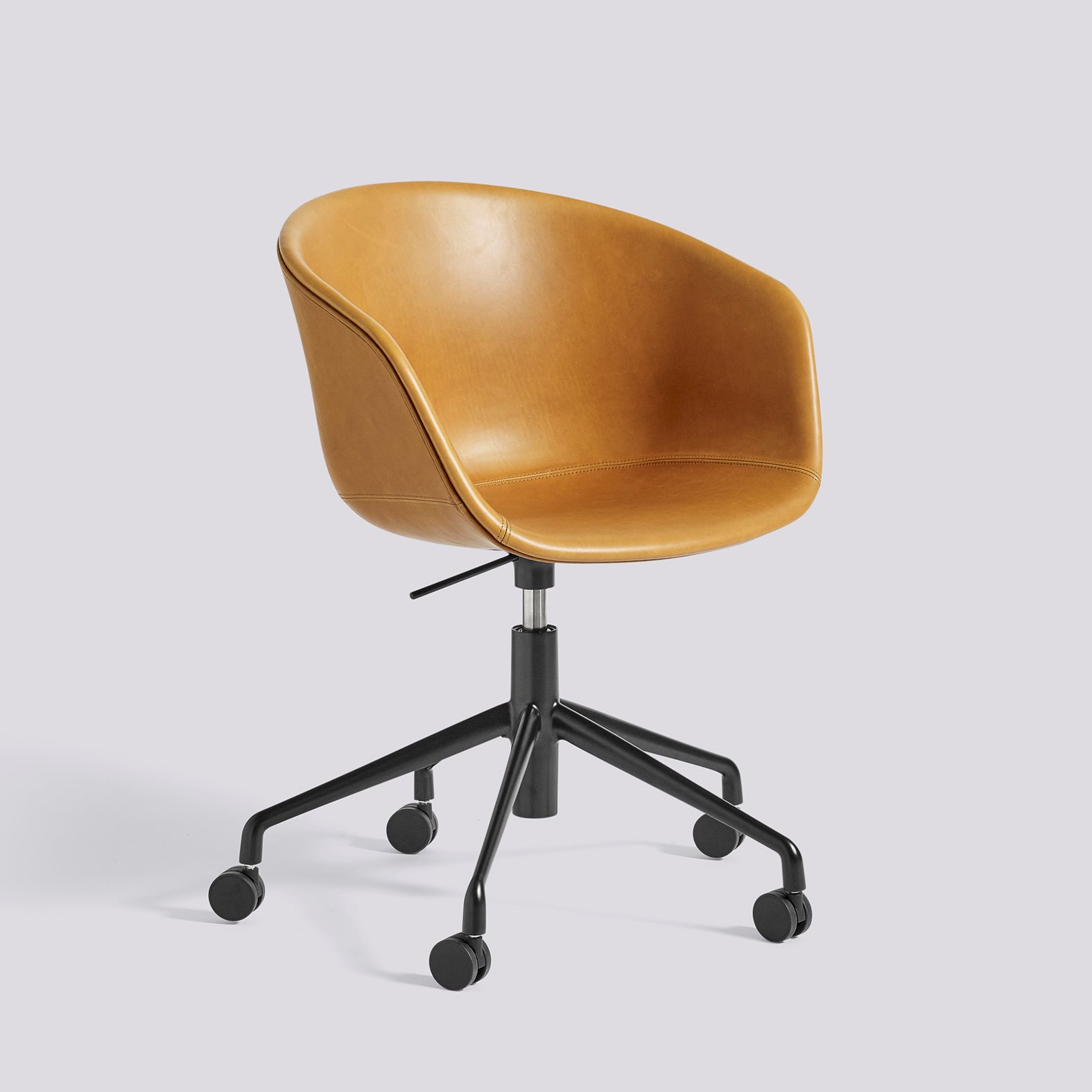 AAC53 Black powder coated aluminium 5 star swivel Gas lift Wheel base-Full upholstery-Sense-Cognac