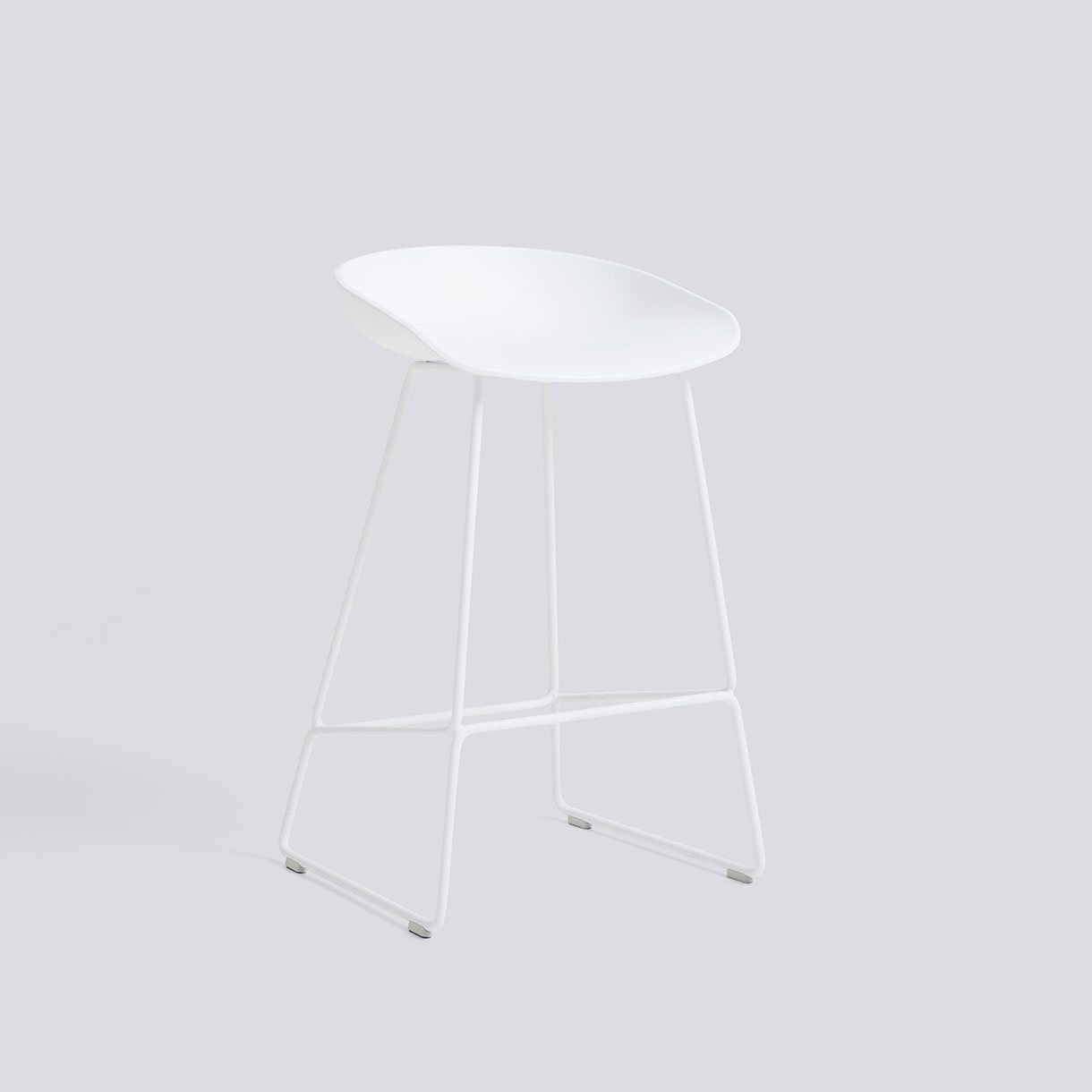 AAS38 Bar Stool Low White powder coated steel Sled base H65 Standard glider-White 2.0 shell-None-None