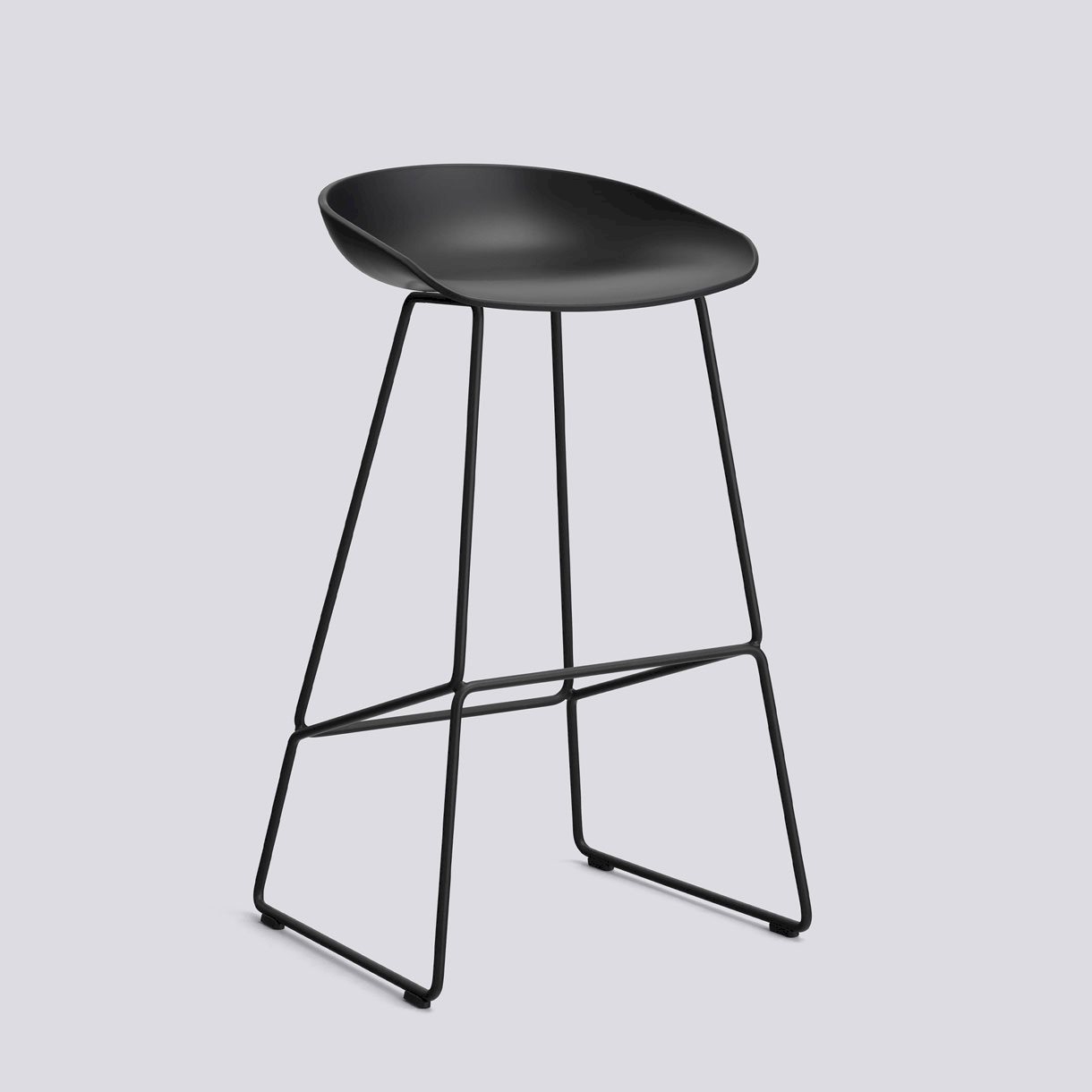 AAS38 Bar stool High Black powder coated steel Sled base H75 Standard glider-Black 2.0 shell-None-None