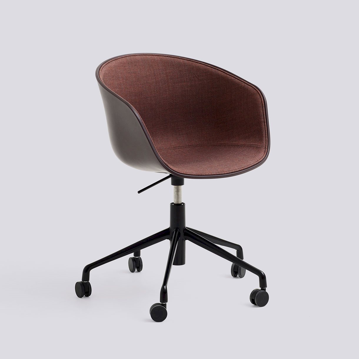 AAC52 Black powder coated aluminium 5 star swivel Gas lift Wheel base-Raisin 2.0 shell Front upholstery-Atlas-571