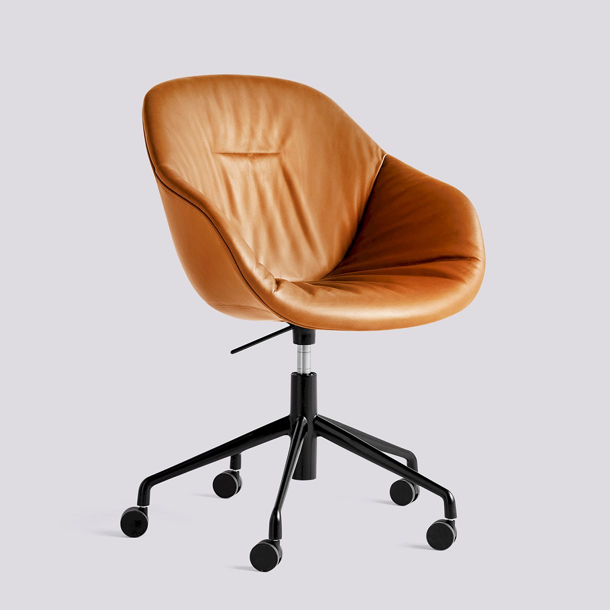  AAC153 Black powder coated aluminium 5 star swivel Gas lift Wheel base-Soft Full upholstery-Sense-Cognac