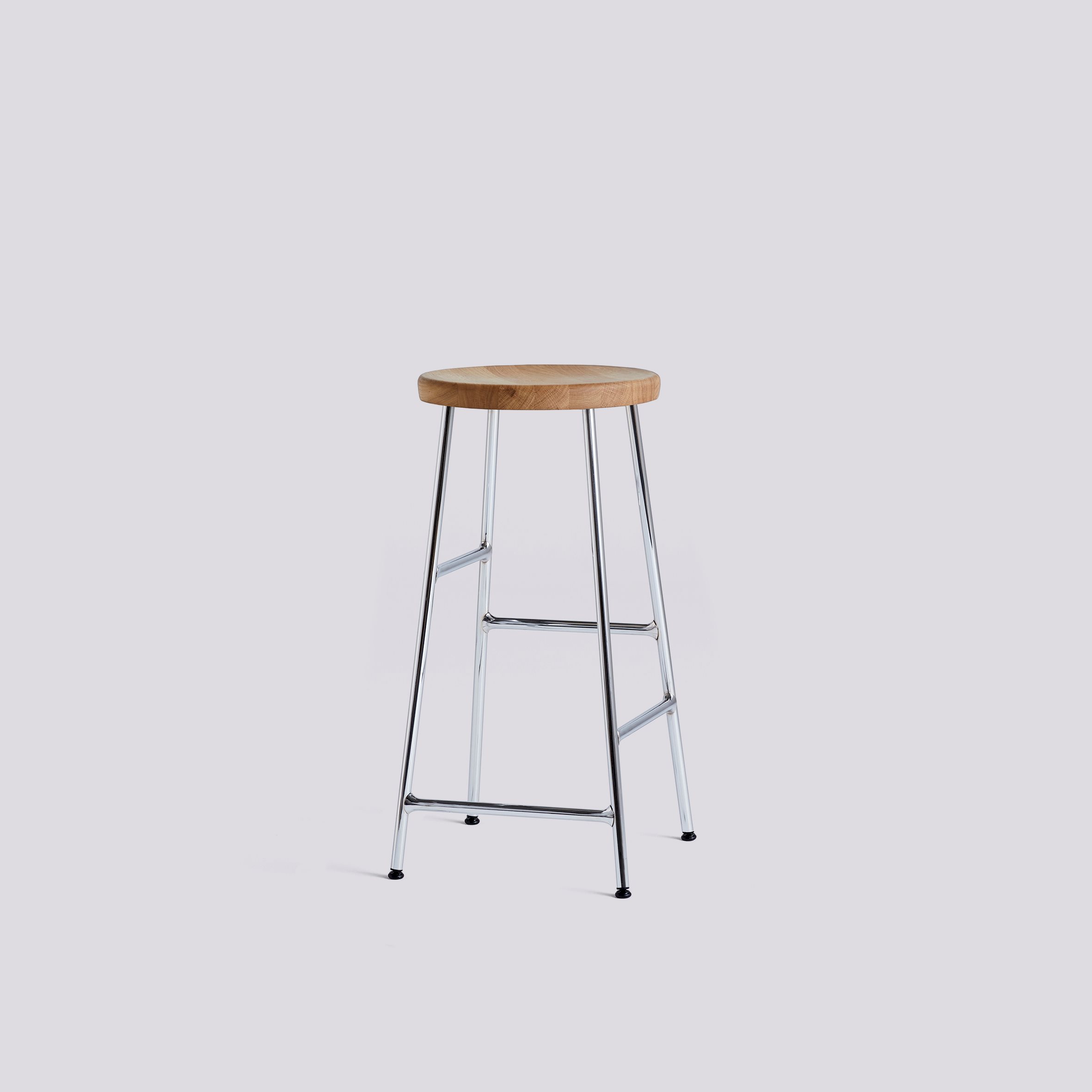 Cornet Chromed steel 4 leg base H65 Standard glider-Oiled solid oak seat