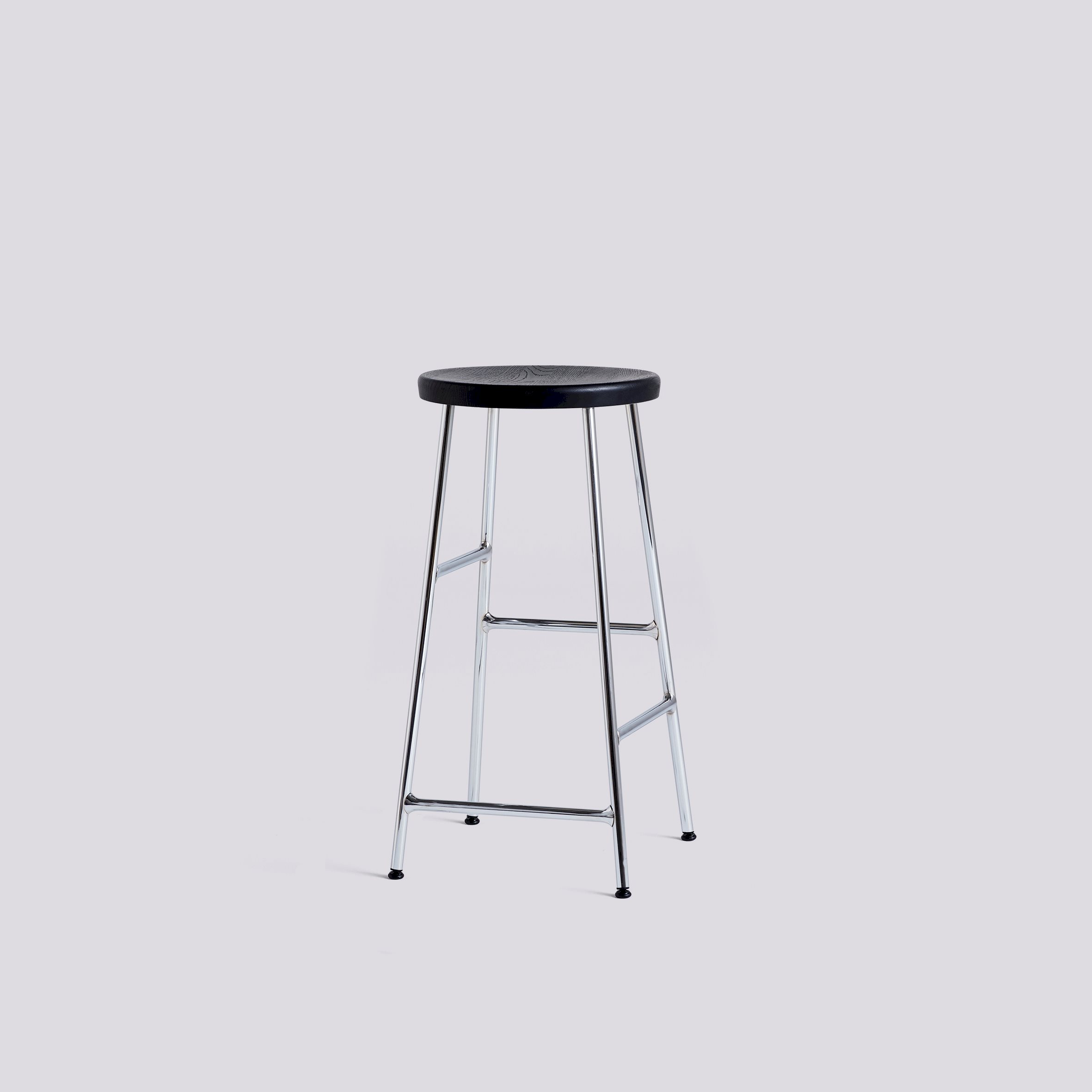 Cornet Chromed steel 4 leg base H65 Standard glider-Soft black water-based lacquered solid oak seat