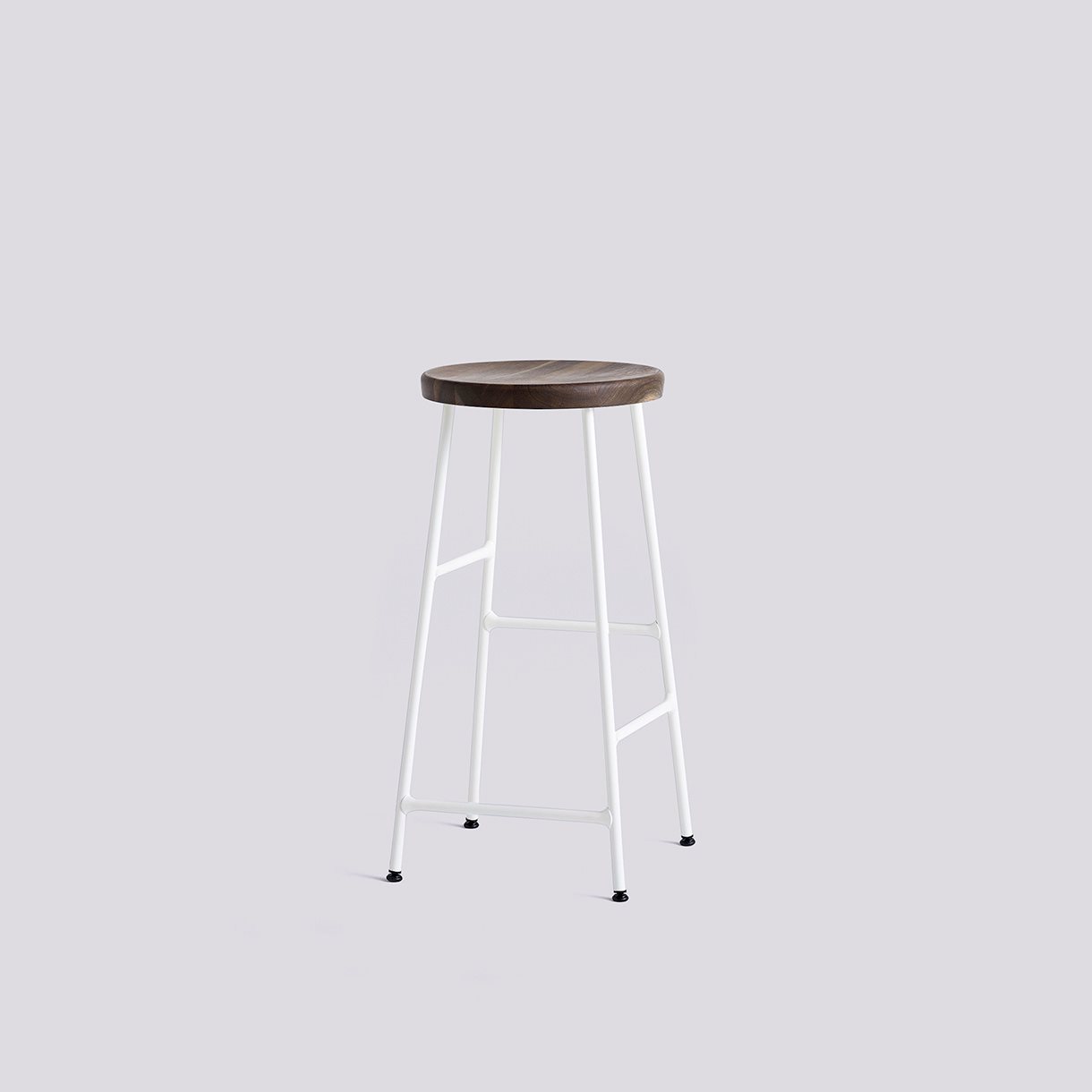 Cornet Cream white powder coated steel 4 leg base H65 Standard glider-Smoked oiled solid oak seat