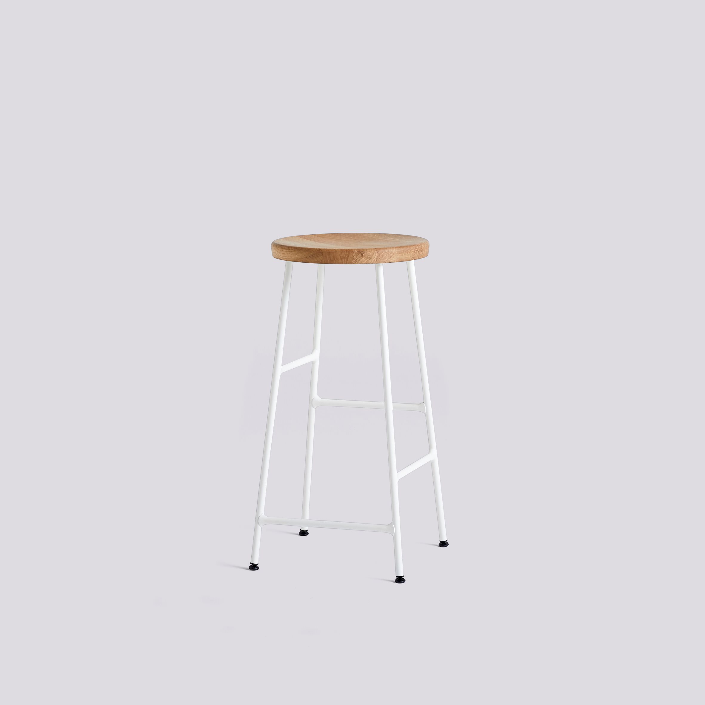 Cornet Cream white powder coated steel 4 leg base H65 Standard glider-Oiled solid oak seat