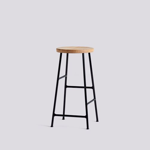 Cornet Bar Stool Soft black powder coated steel base H65 Standard glider-Oiled solid oak seat
