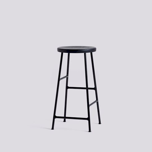 Cornet Bar Stool Soft black powder coated steel base H65 Standard glider-Soft black water-based lacquered solid oak seat