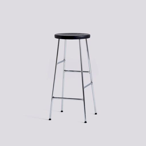  Cornet Chromed steel 4 leg base H75 Standard glider-Soft black water-based lacquered solid oak seat