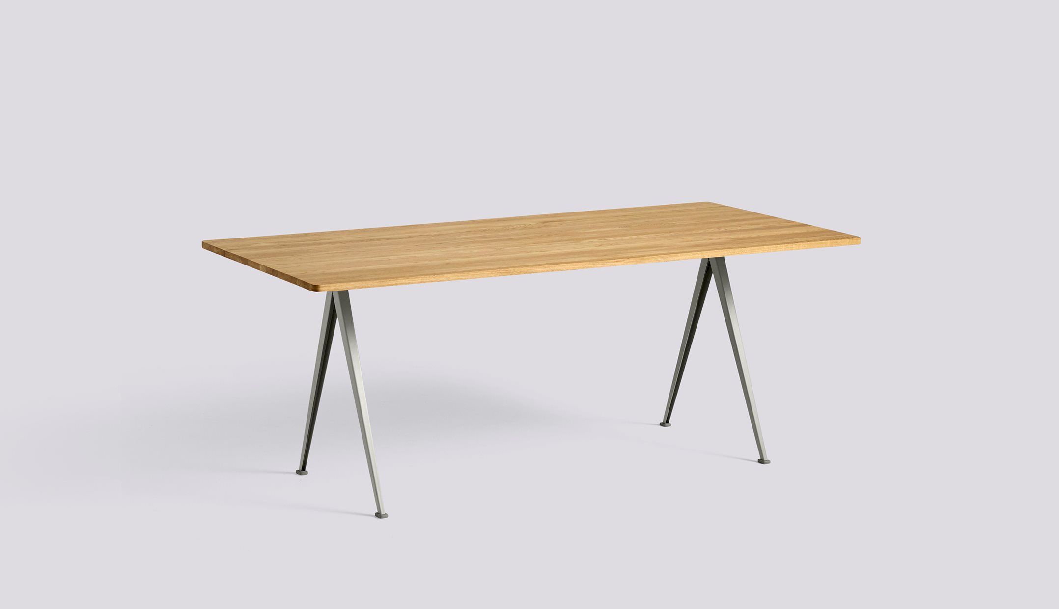 Pyramid 02 Table Beige powder coated steel frame-L190 x W85 x H74-Water-based lacquered solid oak tabletop/edge