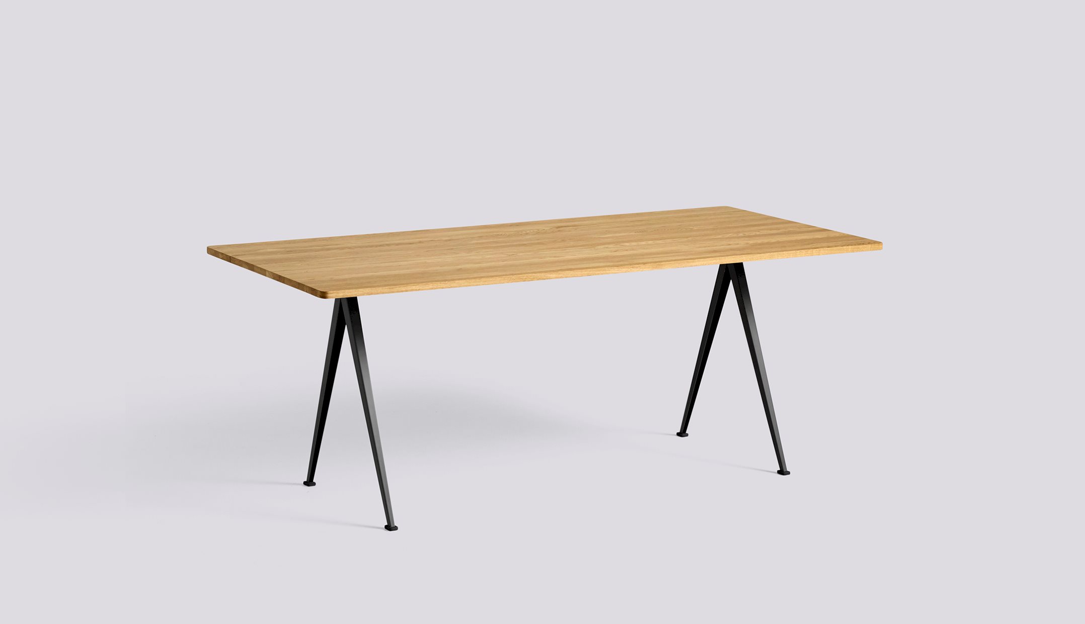  Pyramid 02 Table Black powder coated steel frame-L190 x W85 x H74-Water-based lacquered solid oak tabletop/edge