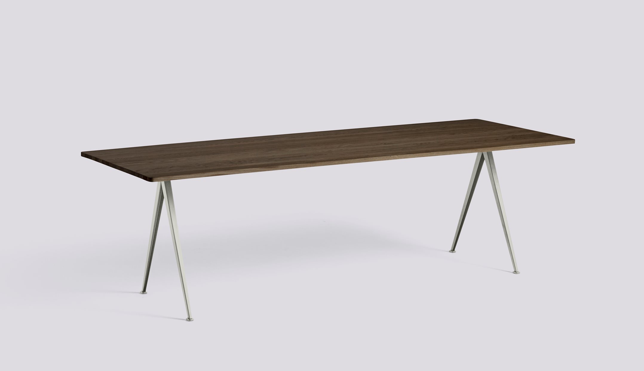  Pyramid 02 Table Beige powder coated steel frame-L250 x W85 x H74-Smoked oiled solid oak tabletop/edge