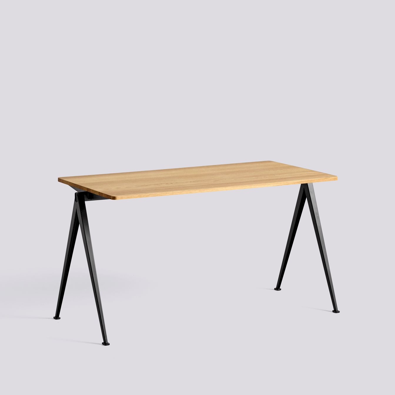 Pyramid 01 Table Black powder coated steel frame-L140 x W65 x H74-Water-based lacquered solid oak tabletop/edge