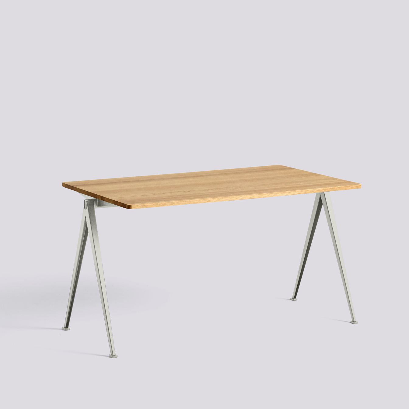 Pyramid 01 Table Beige powder coated steel frame-L140 x W75 x H74-Water-based lacquered solid oak tabletop/edge