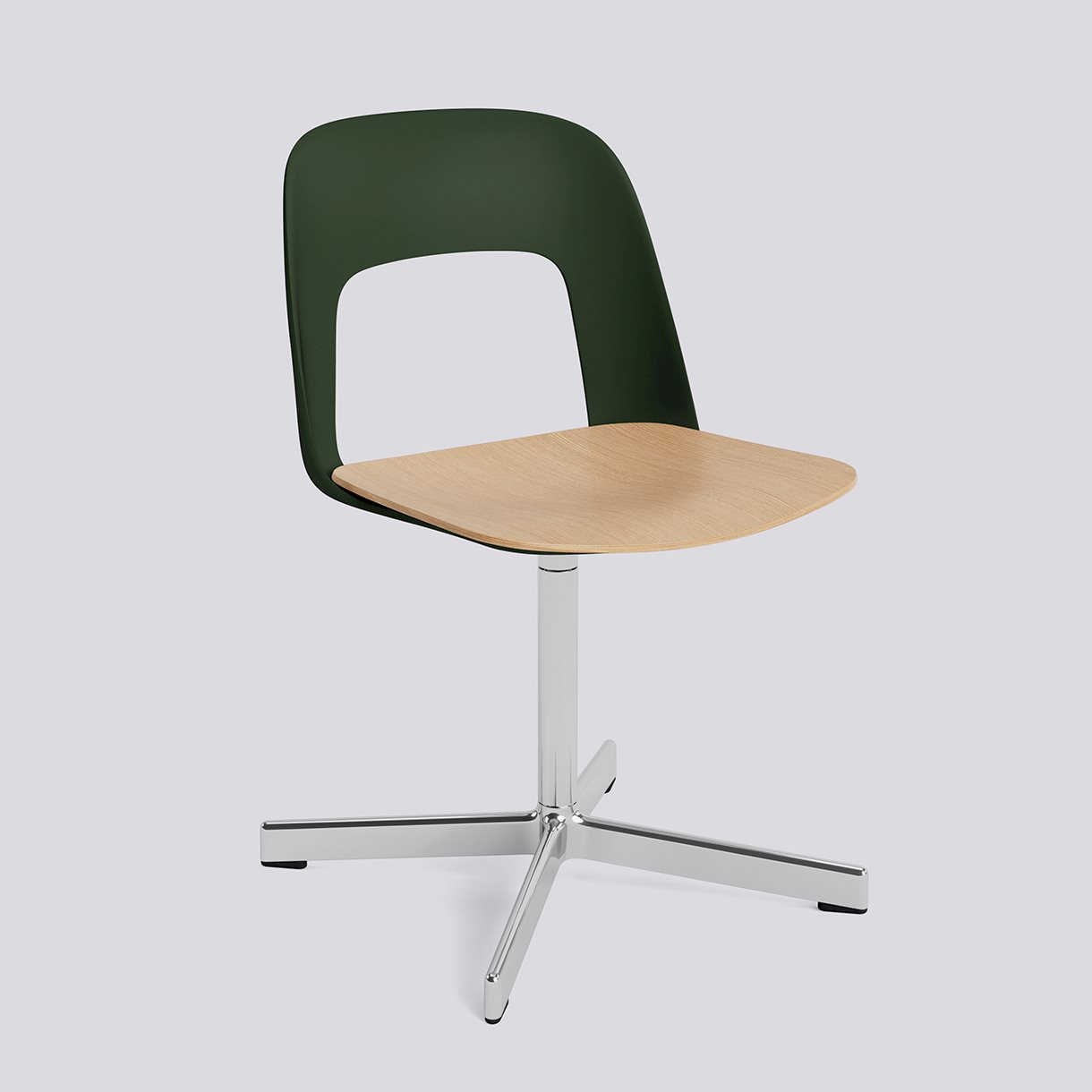  Layout Chair 132 Polished aluminium 4 star swivel base Standard glider-Bottle green polypropylene shell Water-based lacquered oak veneer seat-None-None