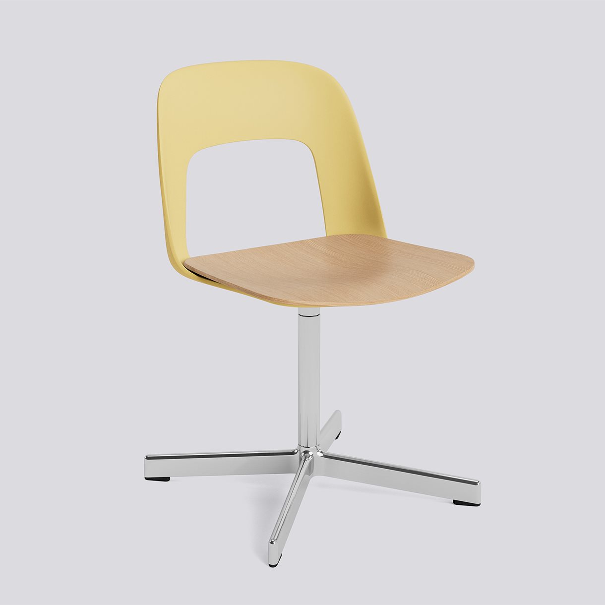  Layout Chair 132 Polished aluminium 4 star swivel base Standard glider-Biscotti polypropylene shell Water-based lacquered oak veneer seat-None-None