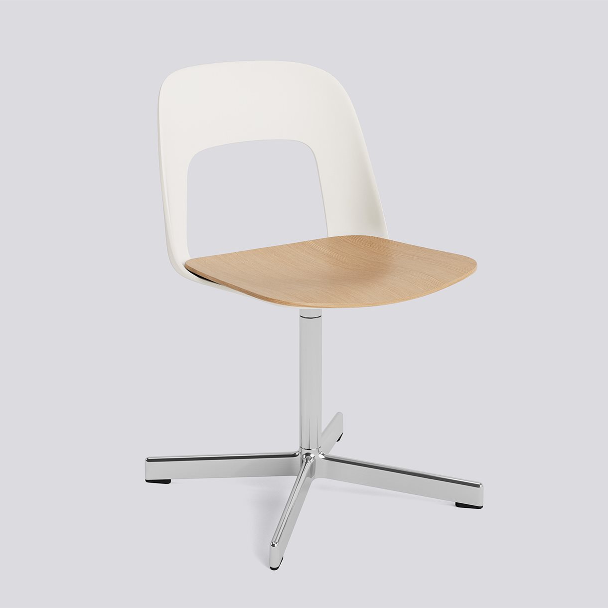  Layout Chair 132 Polished aluminium 4 star swivel base Standard glider-Cream white polypropylene shell Water-based lacquered oak veneer seat-None-None