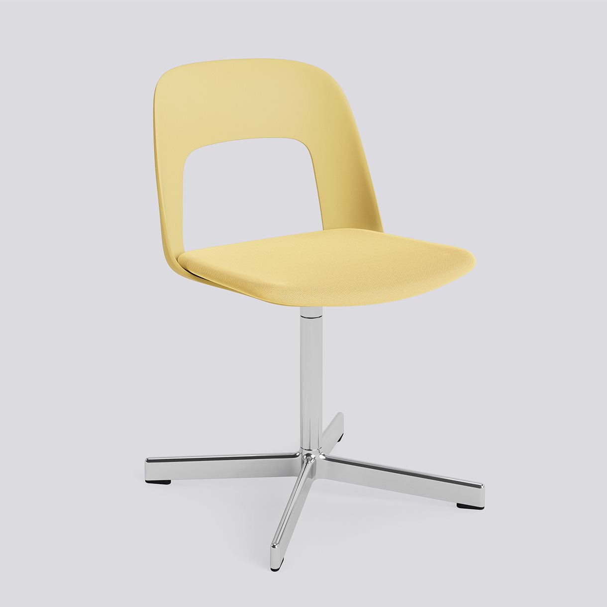 Layout Chair 133 Polished aluminium 4 star swivel base Standard glider-Biscotti polypropylene shell Seat upholstery-Relate-431