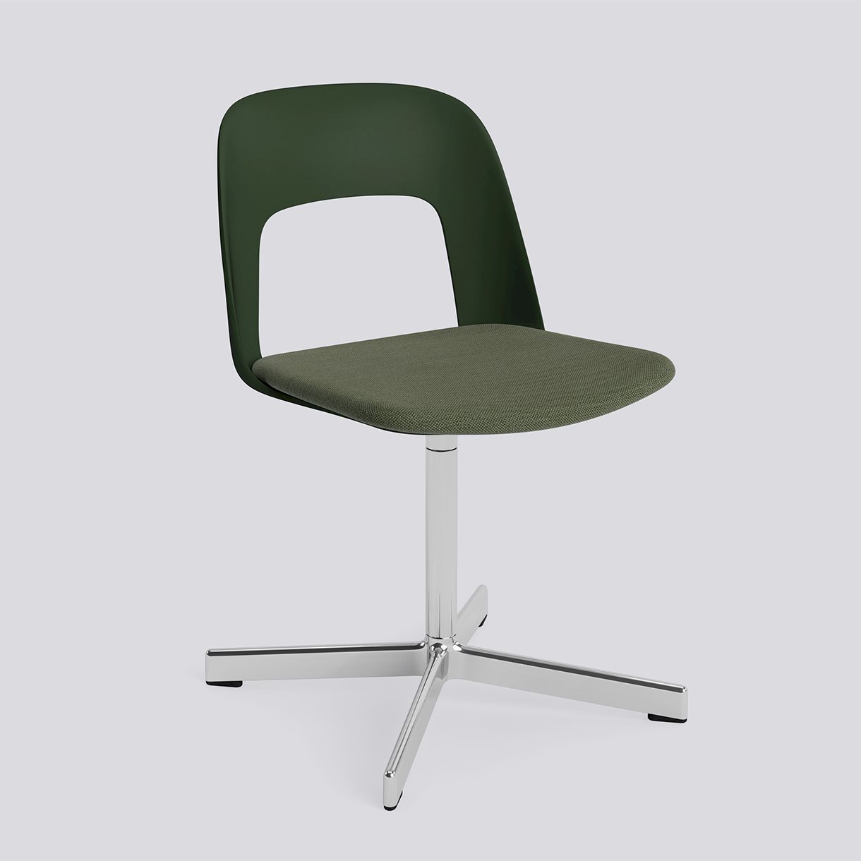  Layout Chair 133 Polished aluminium 4 star swivel base Standard glider-Bottle green polypropylene shell Seat upholstery-Mode-072