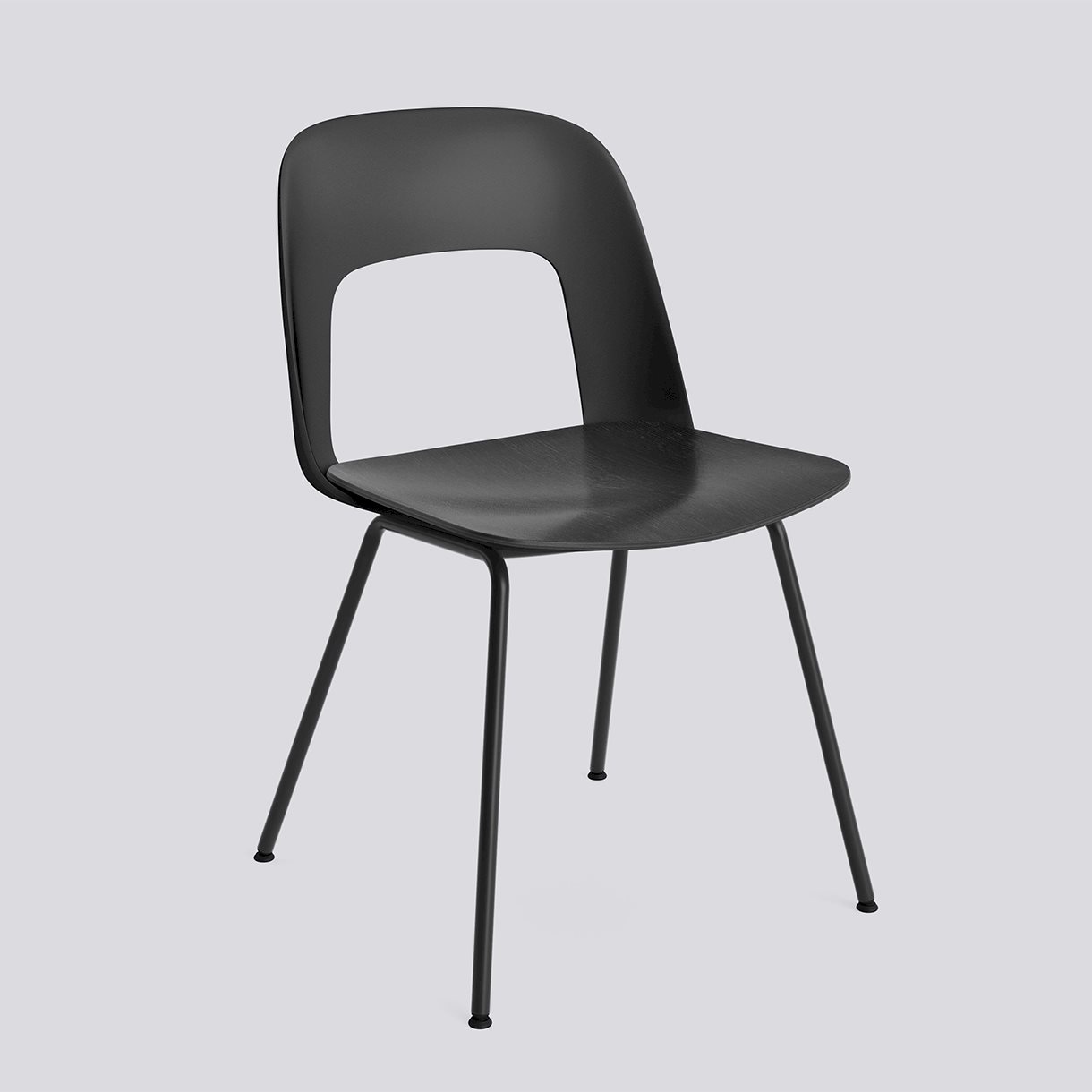  Layout Chair 112 Black powder coated steel 4 leg base Standard glider-Black polypropylene shell Black water-based lacquered oak veneer seat-None-None