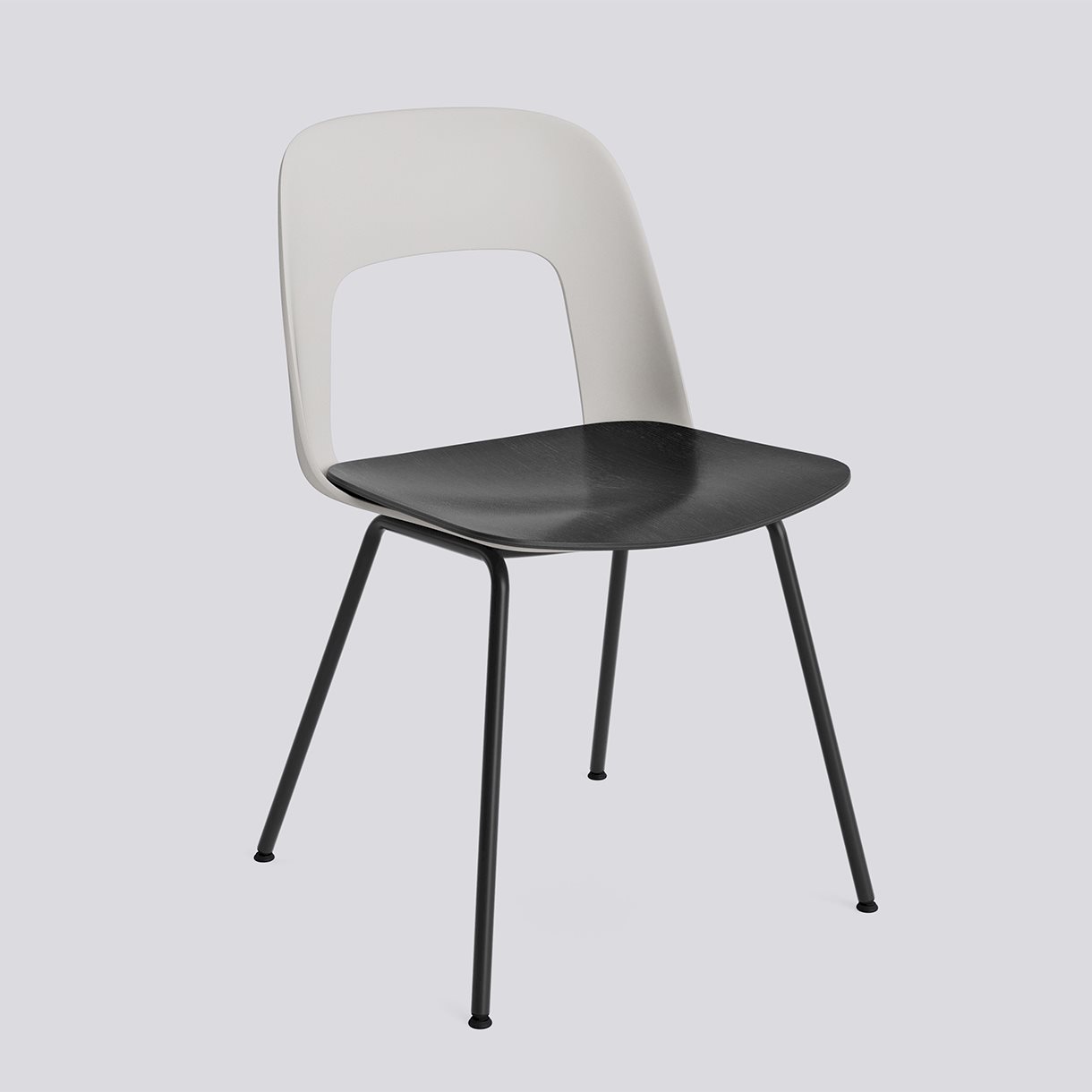 Layout Chair 112 Black powder coated steel 4 leg base Standard glider-Sky grey polypropylene shell Black water-based lacquered oak veneer seat-None-None