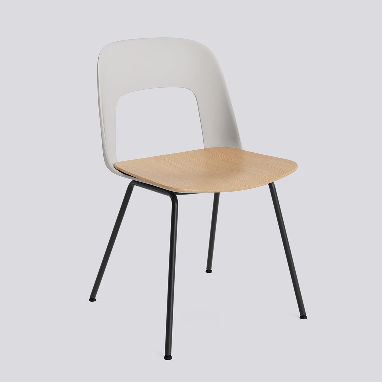  Layout Chair 112 Black powder coated steel 4 leg base Standard glider-Sky grey polypropylene shell Water-based lacquered oak veneer seat-None-None
