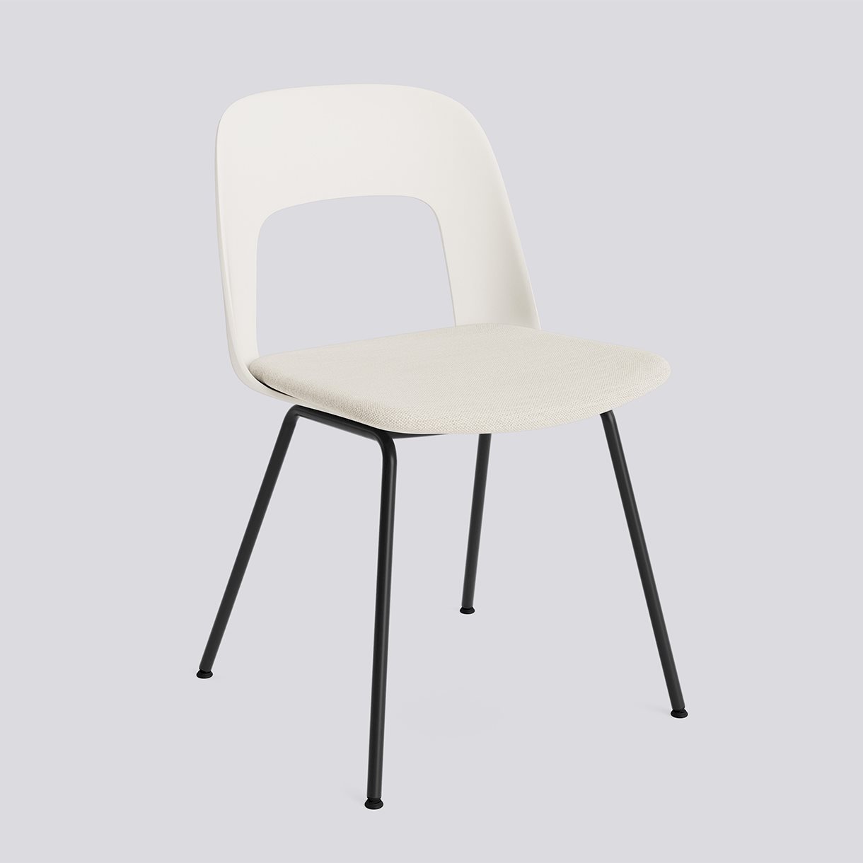 Layout Chair 113 Black powder coated steel 4 leg base Standard glider-Cream white polypropylene shell Seat upholstery-Mode-011