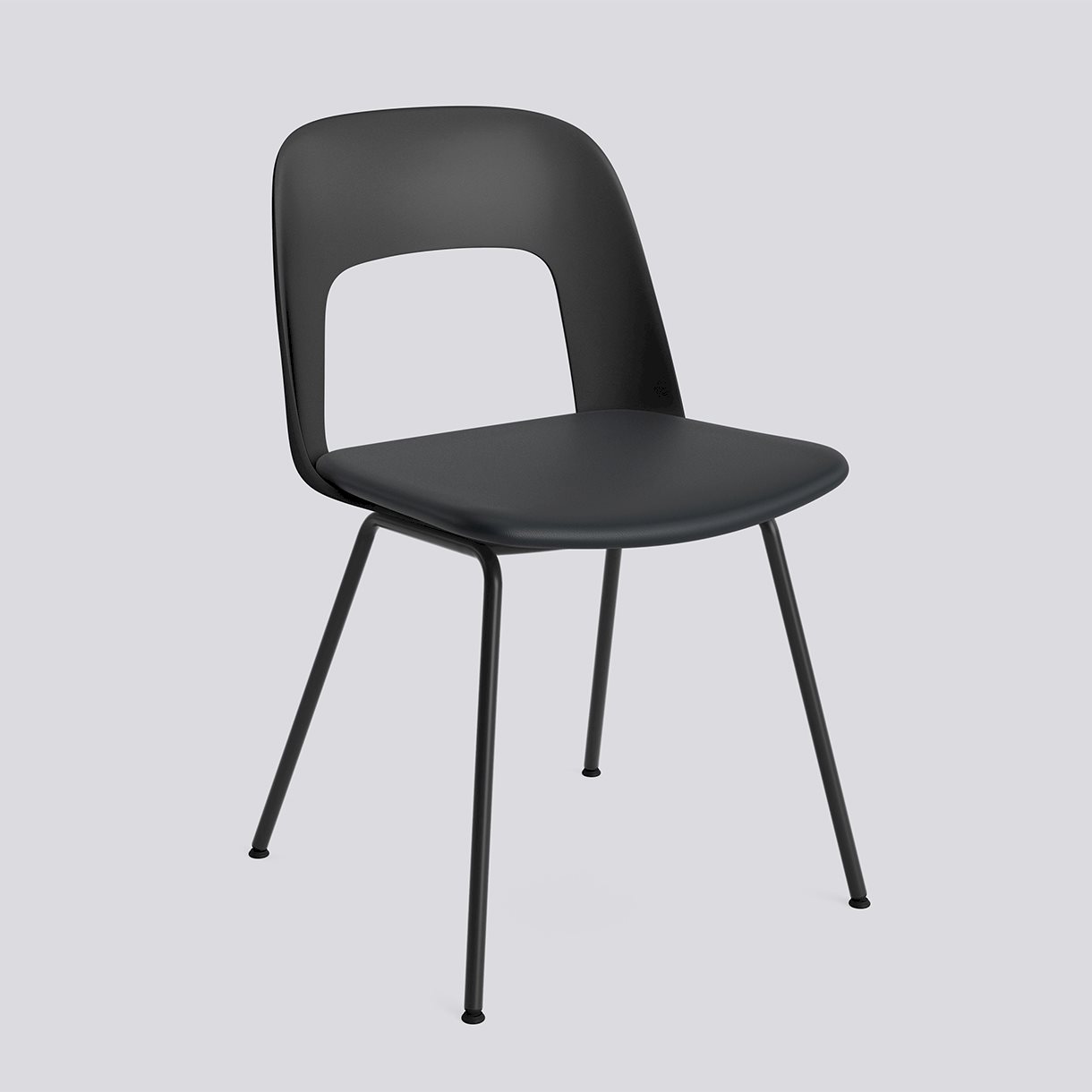  Layout Chair 113 Black powder coated steel 4 leg base Standard glider-Black polypropylene shell Seat upholstery-Steelcut Trio-195