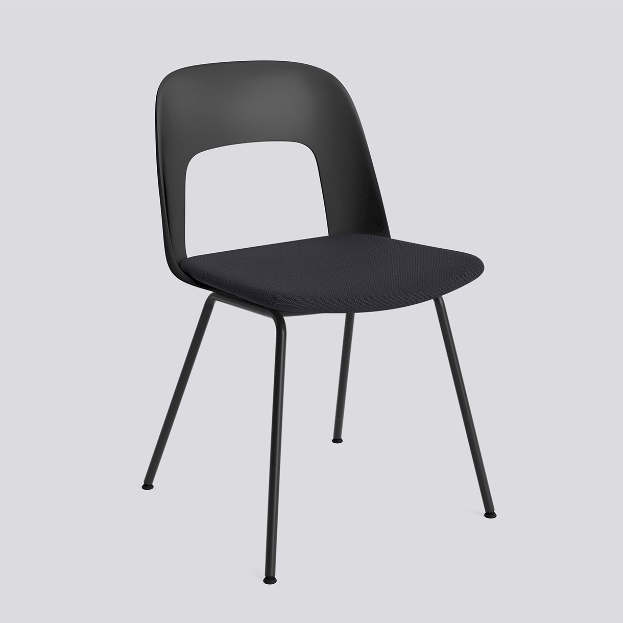 Layout Chair 113 Black powder coated steel 4 leg base Standard glider-Black polypropylene shell Seat upholstery-Grano-Black