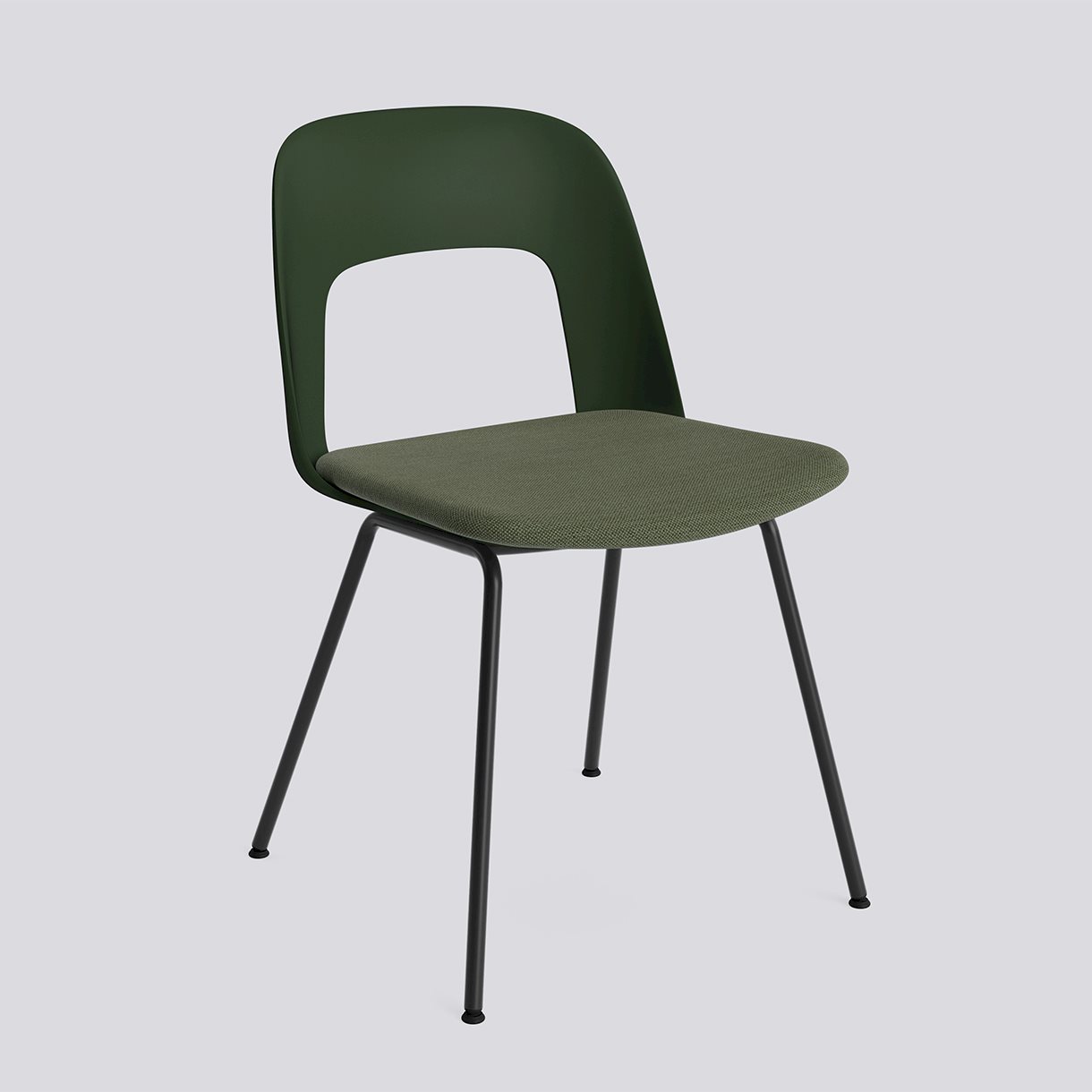 Layout Chair 113 Black powder coated steel 4 leg base Standard glider-Bottle green polypropylene shell Seat upholstery-Mode-072